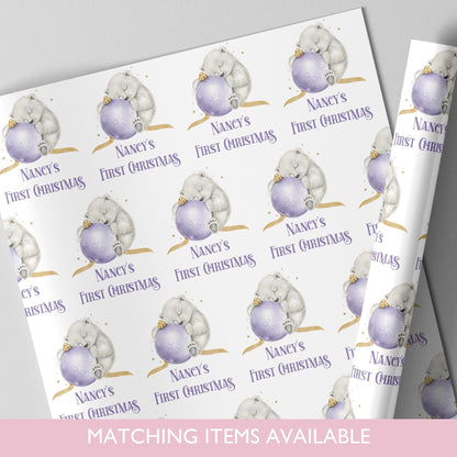 Personalised Christmas Polar Bear Wrapping Paper l Gift Wrap l Kids Christmas l Custom Gift Paper l First Christmas l Baby's First Christmas