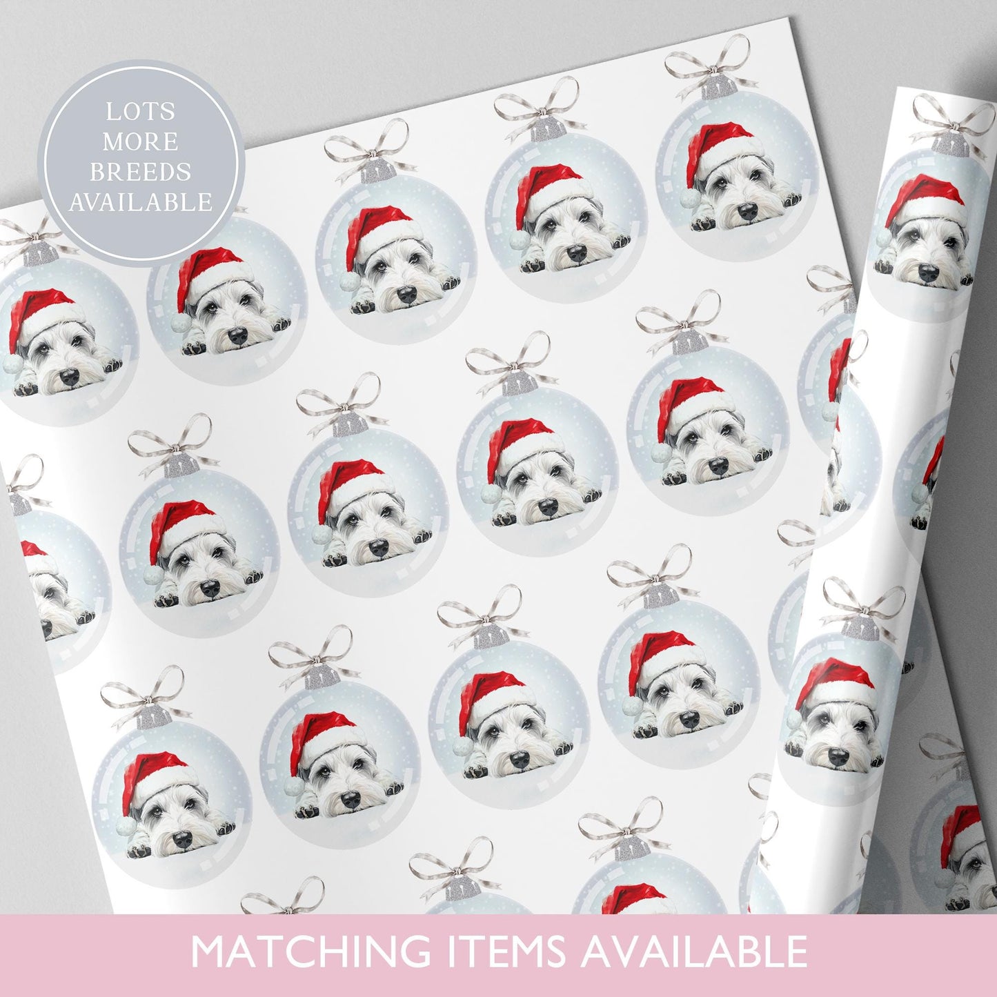 Miniature Schnauzer Christmas Wrapping Paper l Gift Wrap l Dog Xmas Paper l Christmas Bauble l Dog Lover l Dog Mama l White Schnauzer