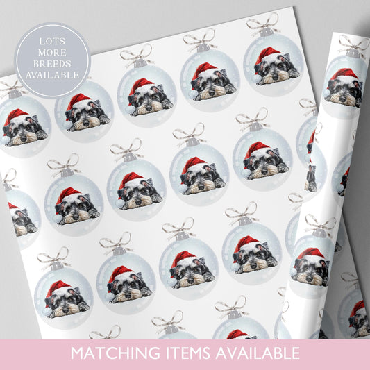 Miniature Schnauzer Christmas Wrapping Paper l Gift Wrap l Dog Xmas Paper l Christmas Bauble l Dog Lover l Dog Mama l White Schnauzer