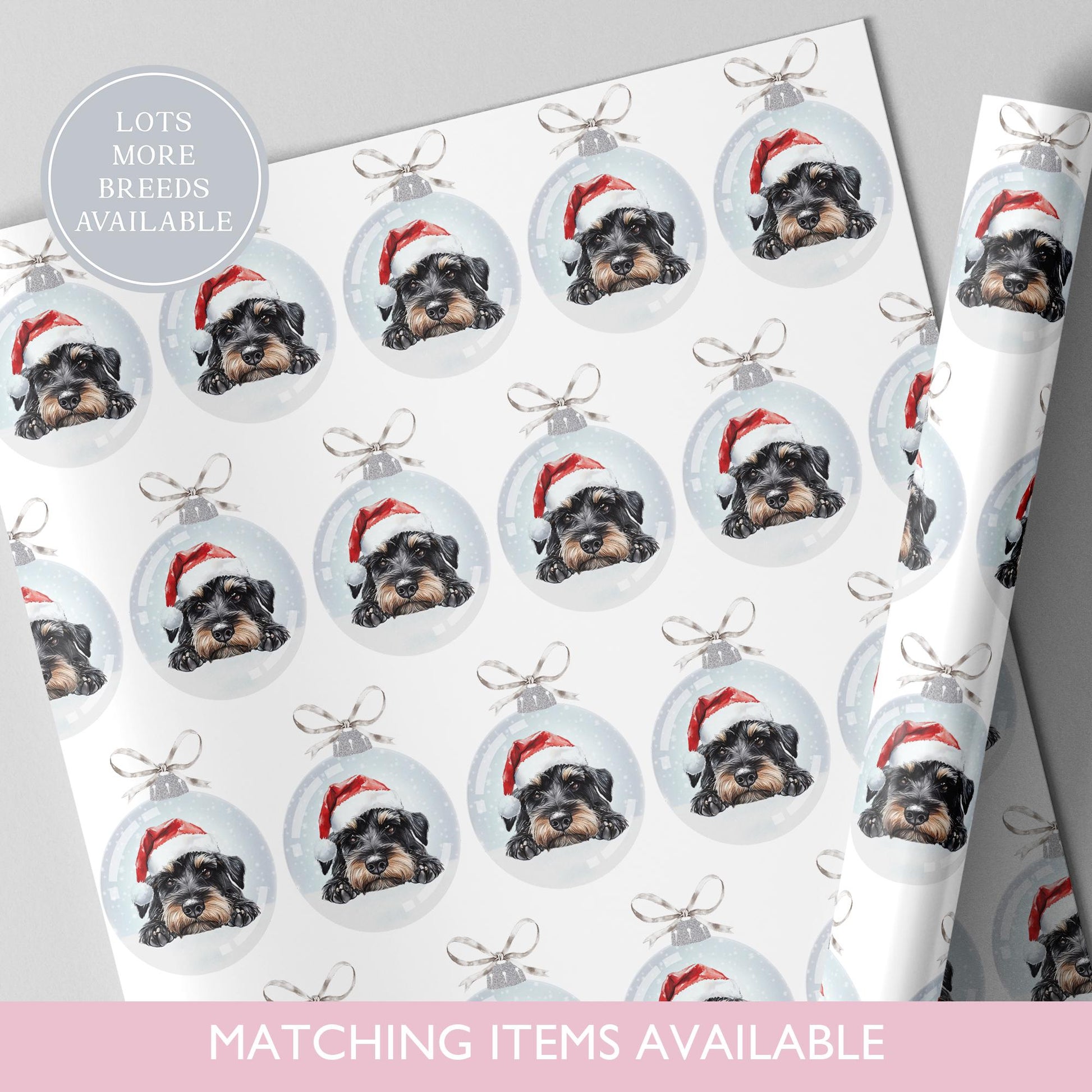 Miniature Schnauzer Christmas Wrapping Paper l Gift Wrap l Dog Xmas Paper l Christmas Bauble l Dog Lover l Dog Mama l White Schnauzer