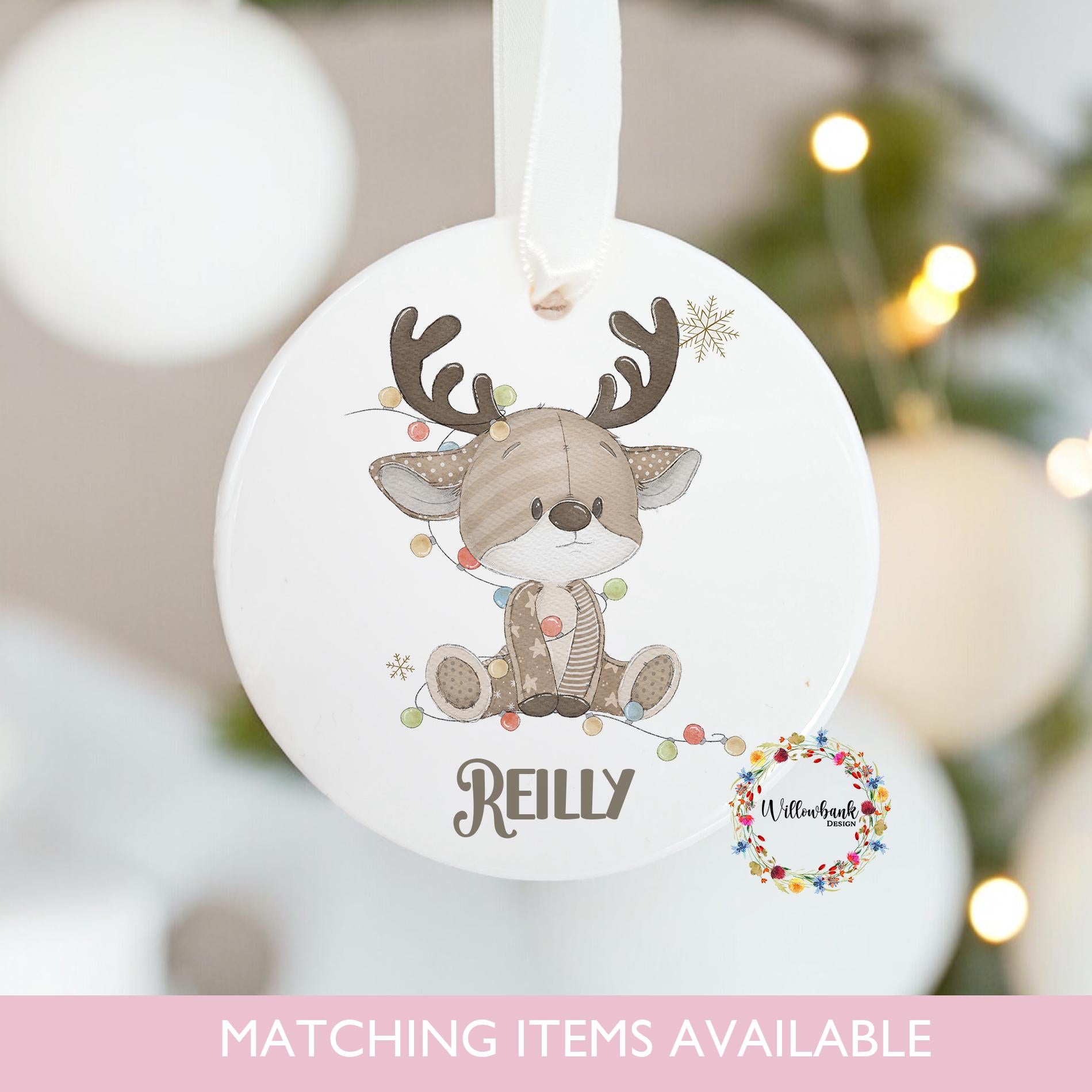 Personalised Reindeer Christmas Tree Decoration l First Xmas l Baby Keepsake Hanging Decoration l Hanging Ornament l Grandson l Grandaughter