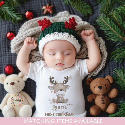 Personalised Reindeer Baby's First Christmas Baby Bodysuit l New Baby Gift l First Christmas l Baby Vest l Christmas Day Outfit
