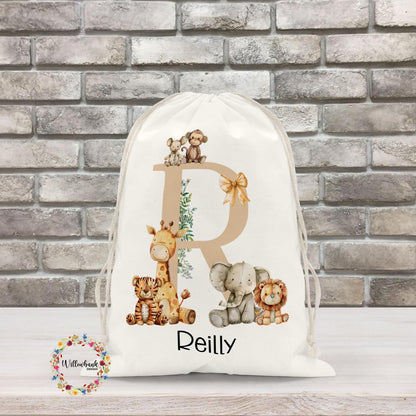 Personalised Safari Animal Drawstring Bag l Gym Bag l PE Bag l Back To School l Zoo Animals l Nursery Bag l Pre School