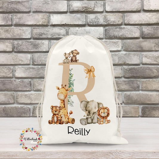 Personalised Safari Animal Drawstring Bag l Gym Bag l PE Bag l Back To School l Zoo Animals l Nursery Bag l Pre School