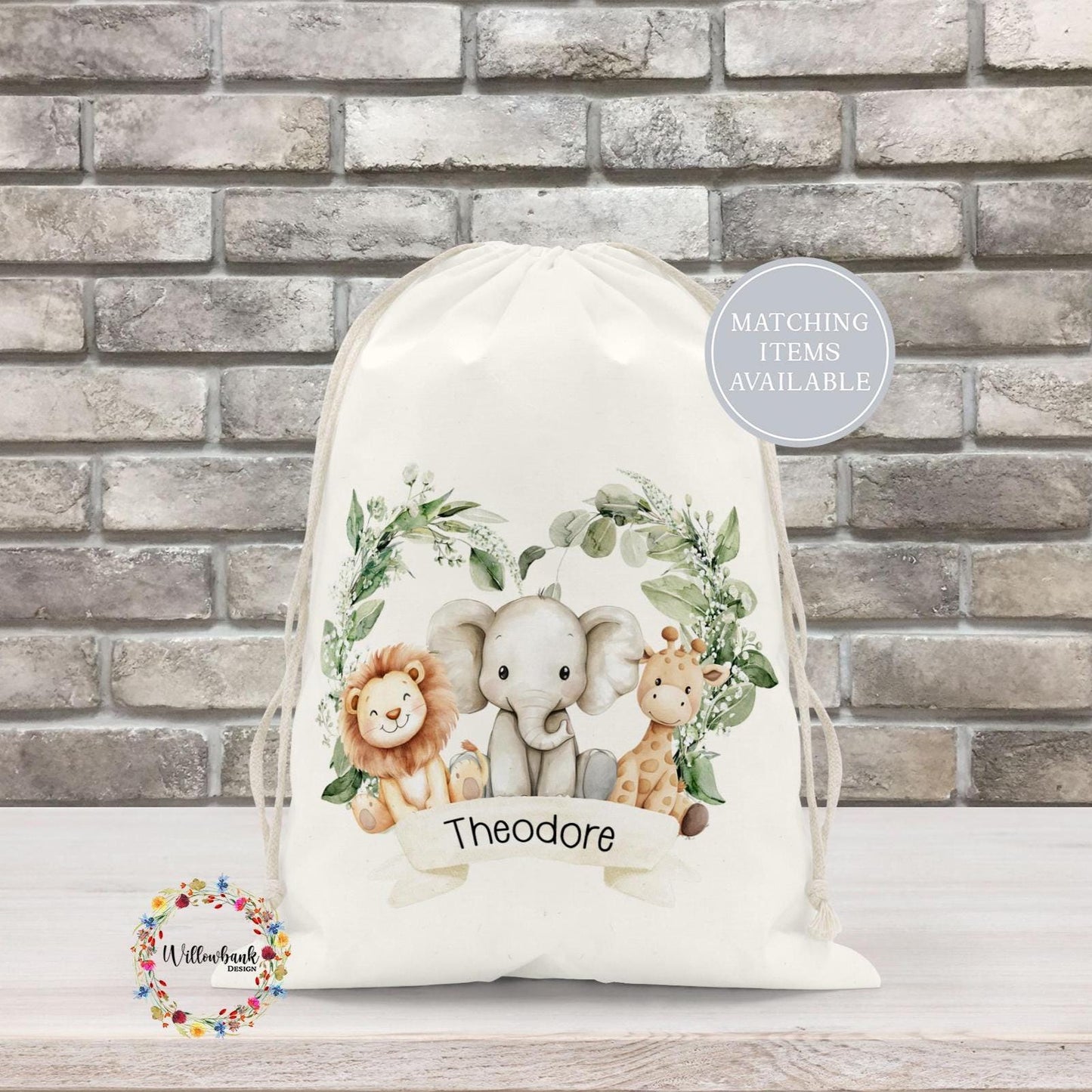 Personalised Safari Animal Drawstring Bag l Gym Bag l PE Bag l Back To School l Zoo Animals l Nursery Bag l Pre School