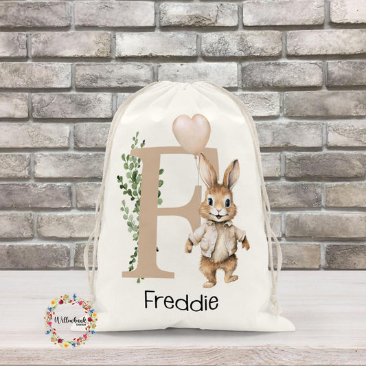 Personalised Bunny Rabbit Drawstring Bag l Gym Bag l PE Bag l Back To School l Nursery Bag l Pre School