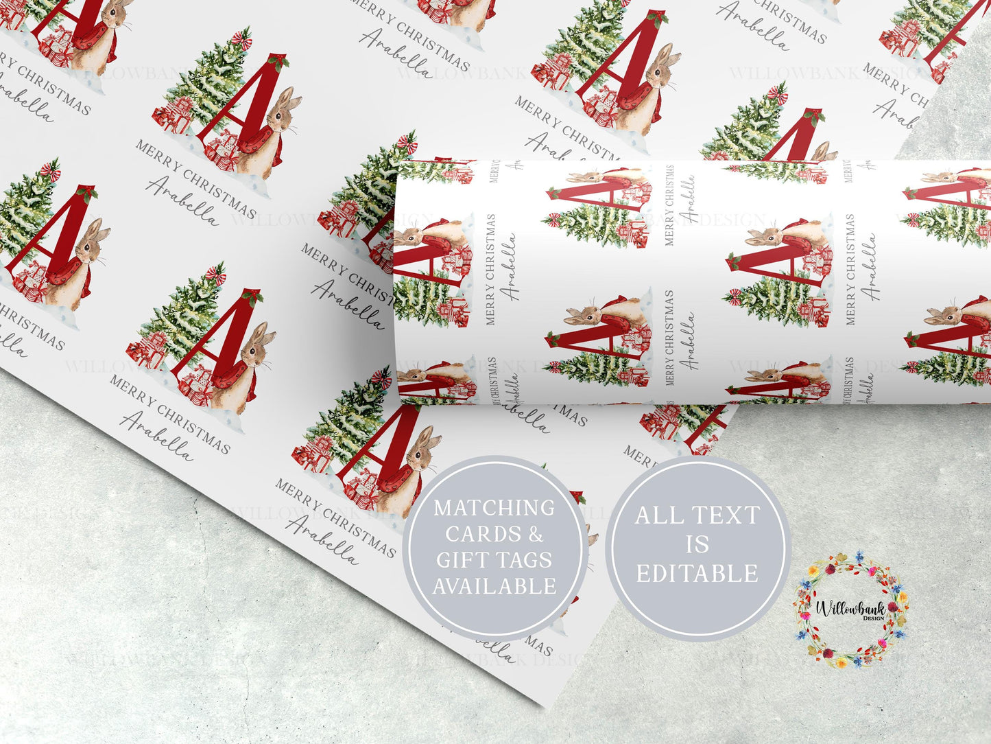 Personalised Christmas Bunny Rabbit Wrapping Paper l Gift Wrap l Kids Christmas l Custom Gift Paper l First Christmas