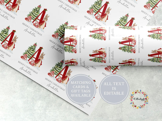 Personalised Christmas Bunny Rabbit Wrapping Paper l Gift Wrap l Kids Christmas l Custom Gift Paper l First Christmas