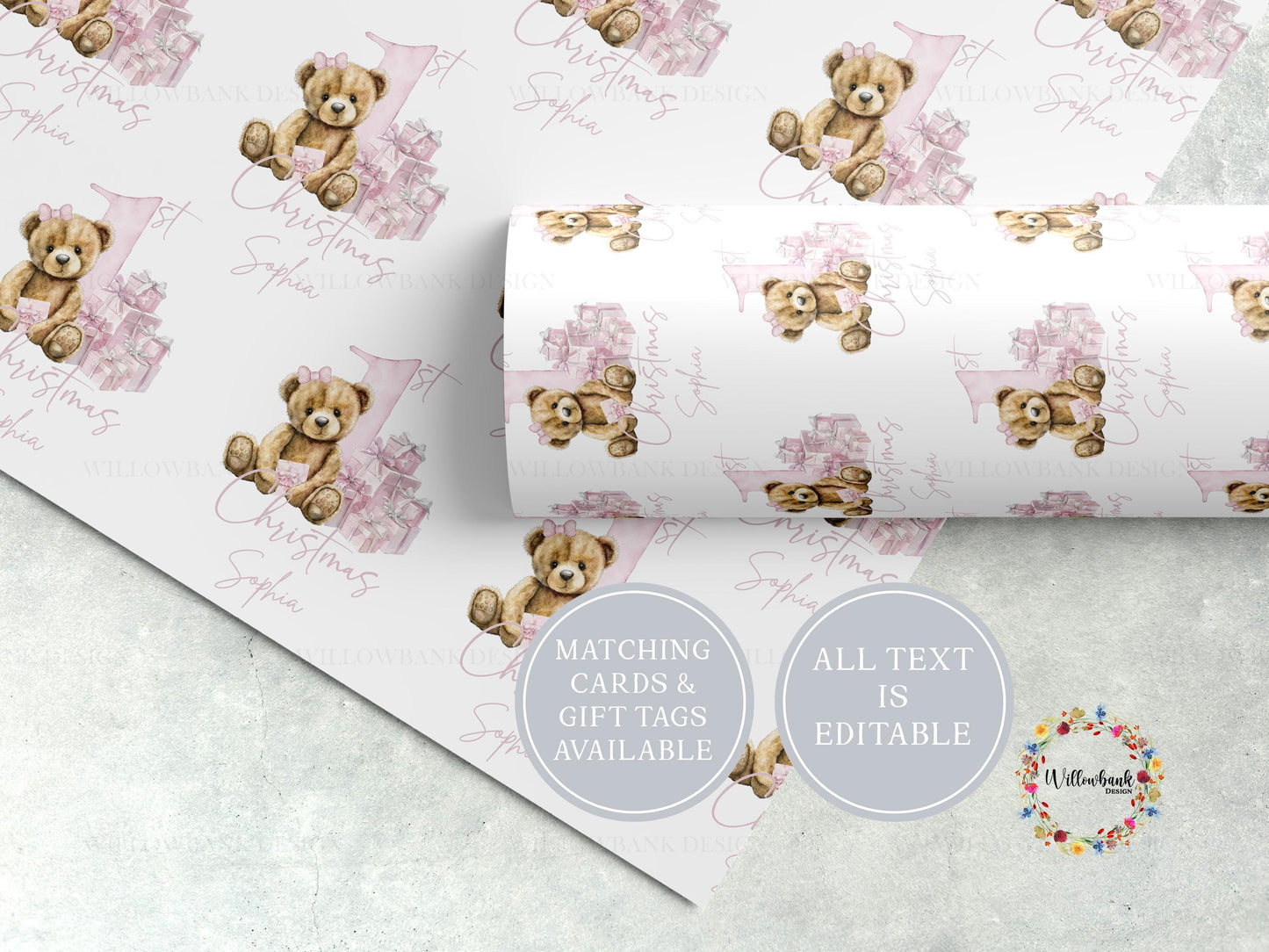 Personalised First Christmas Wrapping Paper l Teddy Bear Gift Wrap l Kids Christmas l Custom Gift Paper l Baby Xmas