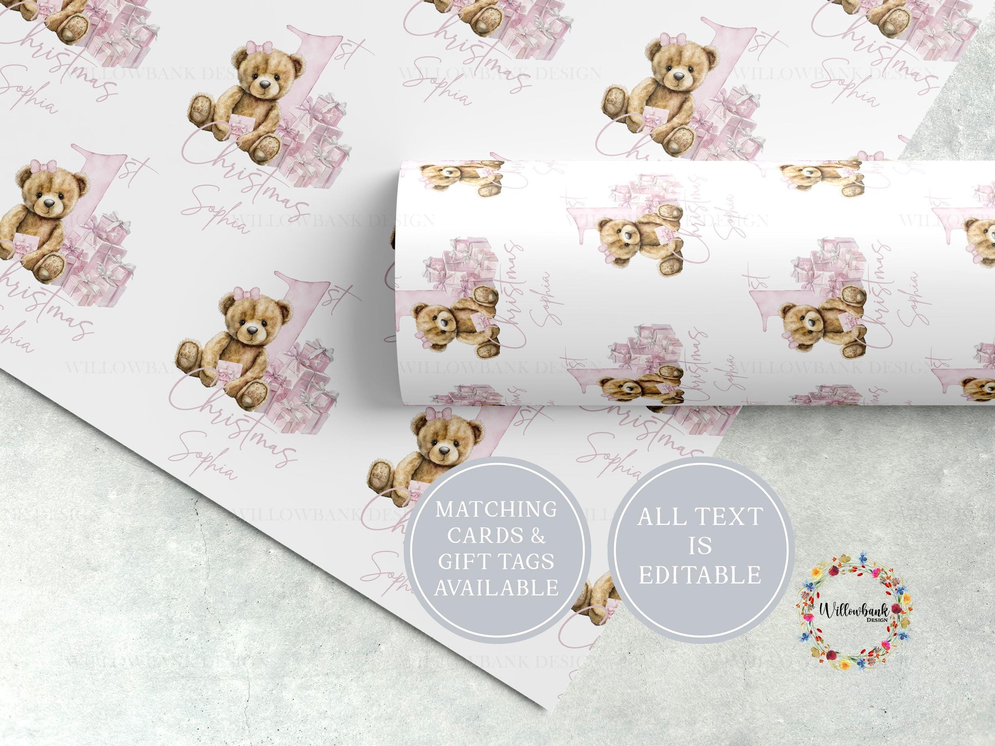 Personalised First Christmas Wrapping Paper l Teddy Bear Gift Wrap l Kids Christmas l Custom Gift Paper l Baby Xmas