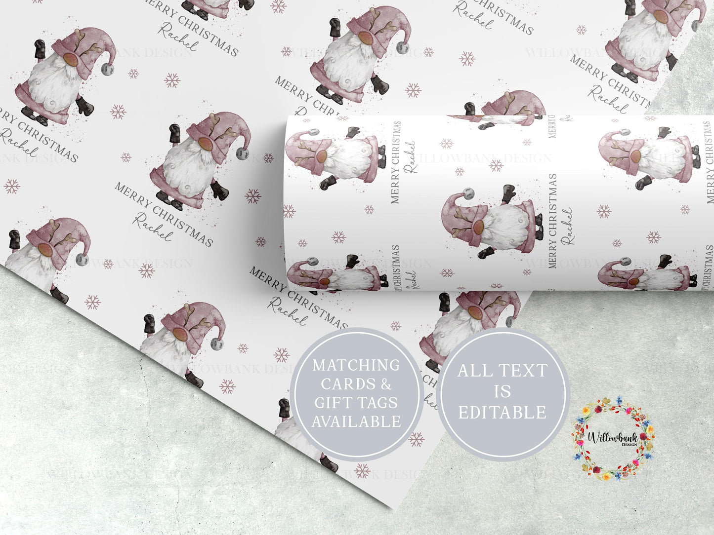 Personalised Christmas Gonk Wrapping Paper l Gift Wrap l Kids Christmas l Custom Gift Paper l First Christmas l Xmas Gnome