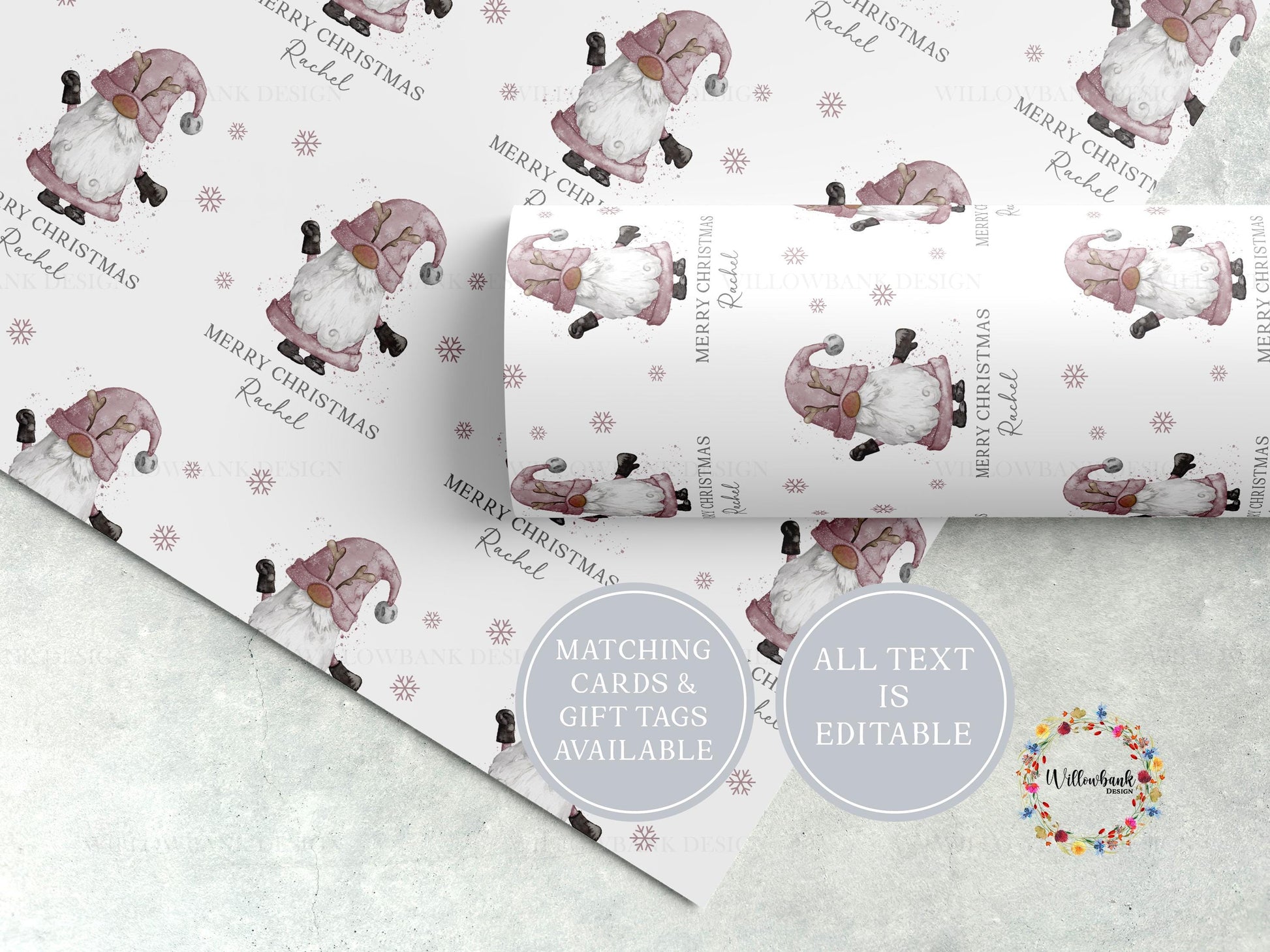 Personalised Christmas Gonk Wrapping Paper l Gift Wrap l Kids Christmas l Custom Gift Paper l First Christmas l Xmas Gnome