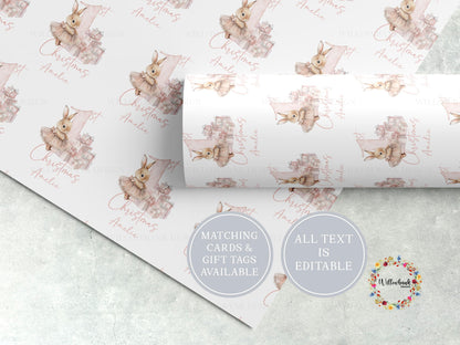 Personalised First Christmas Wrapping Paper l Bunny Rabbit Gift Wrap l Kids Christmas l Custom Gift Paper l Baby Xmas