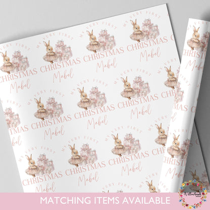 Personalised First Christmas Wrapping Paper l Bunny Rabbit Gift Wrap l Kids Christmas l Custom Gift Paper l Baby Xmas