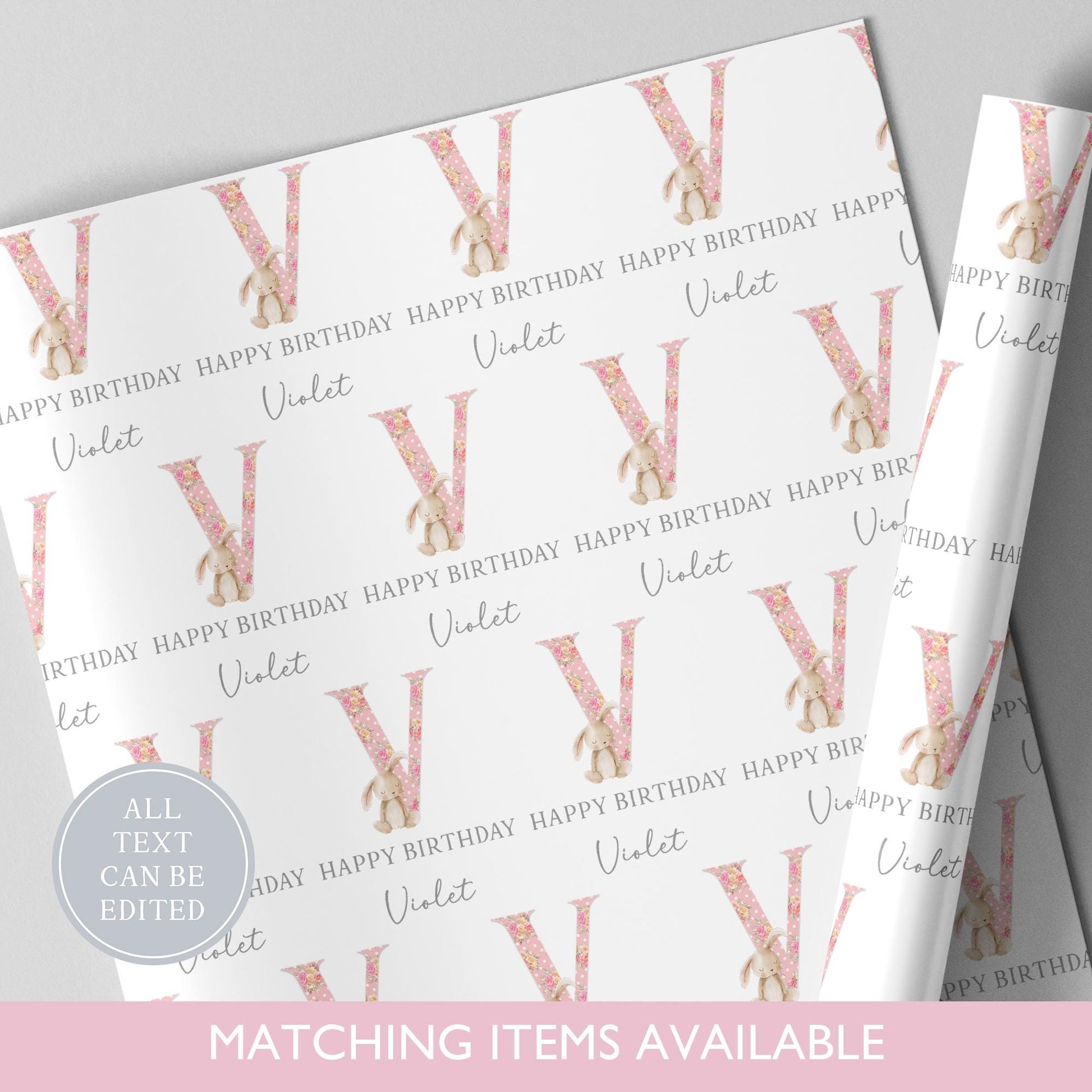 Personalised Bunny Rabbit Birthday Wrapping Paper l Custom Gift Wrap l First Birthday l Birthday Gift l Children's Birthday l Luxury