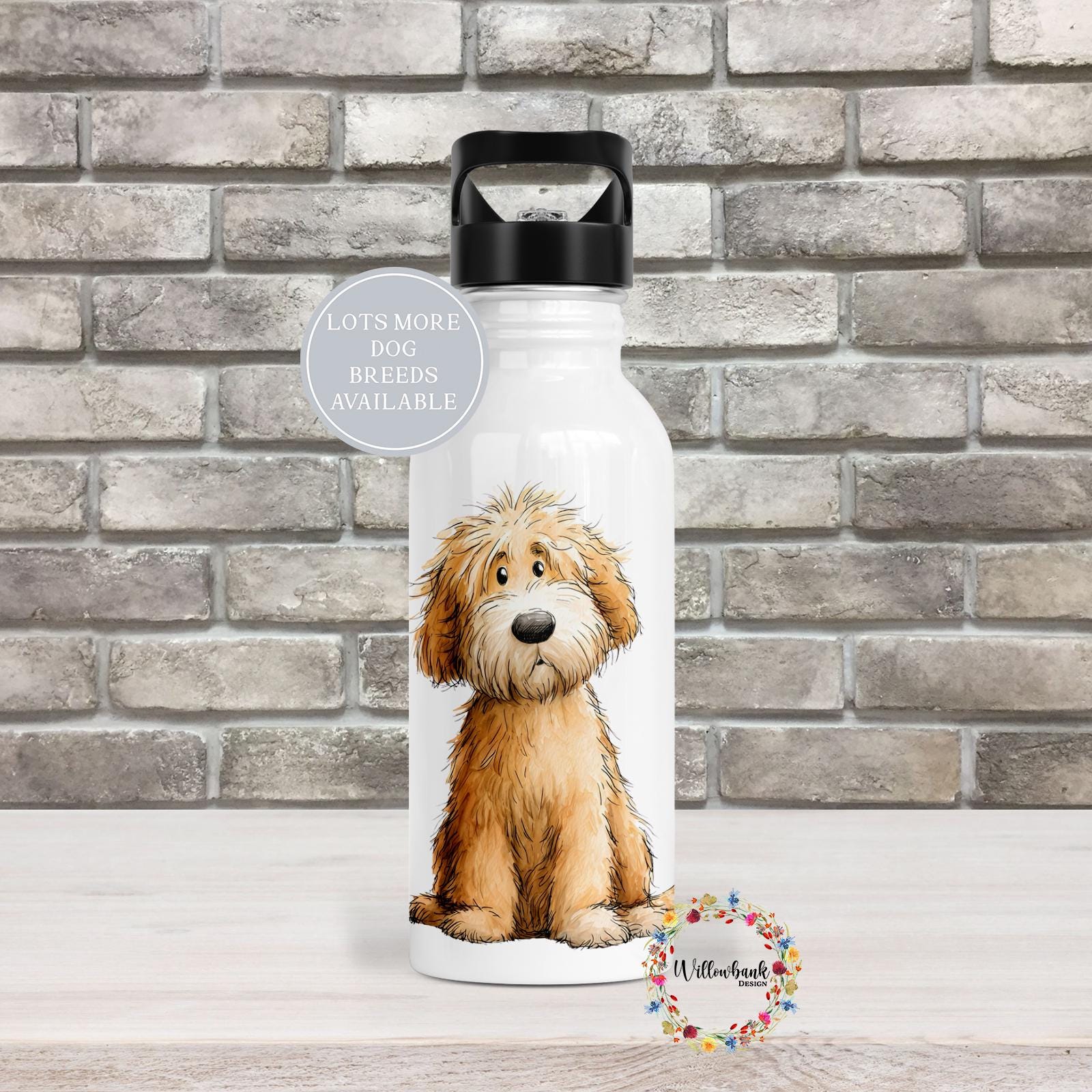Doodle Dog Water Bottle l Drinks Bottle l Dog Lover l 600ml Straw Bottle l Custom Dog l Dog Owner Gift l Personalised
