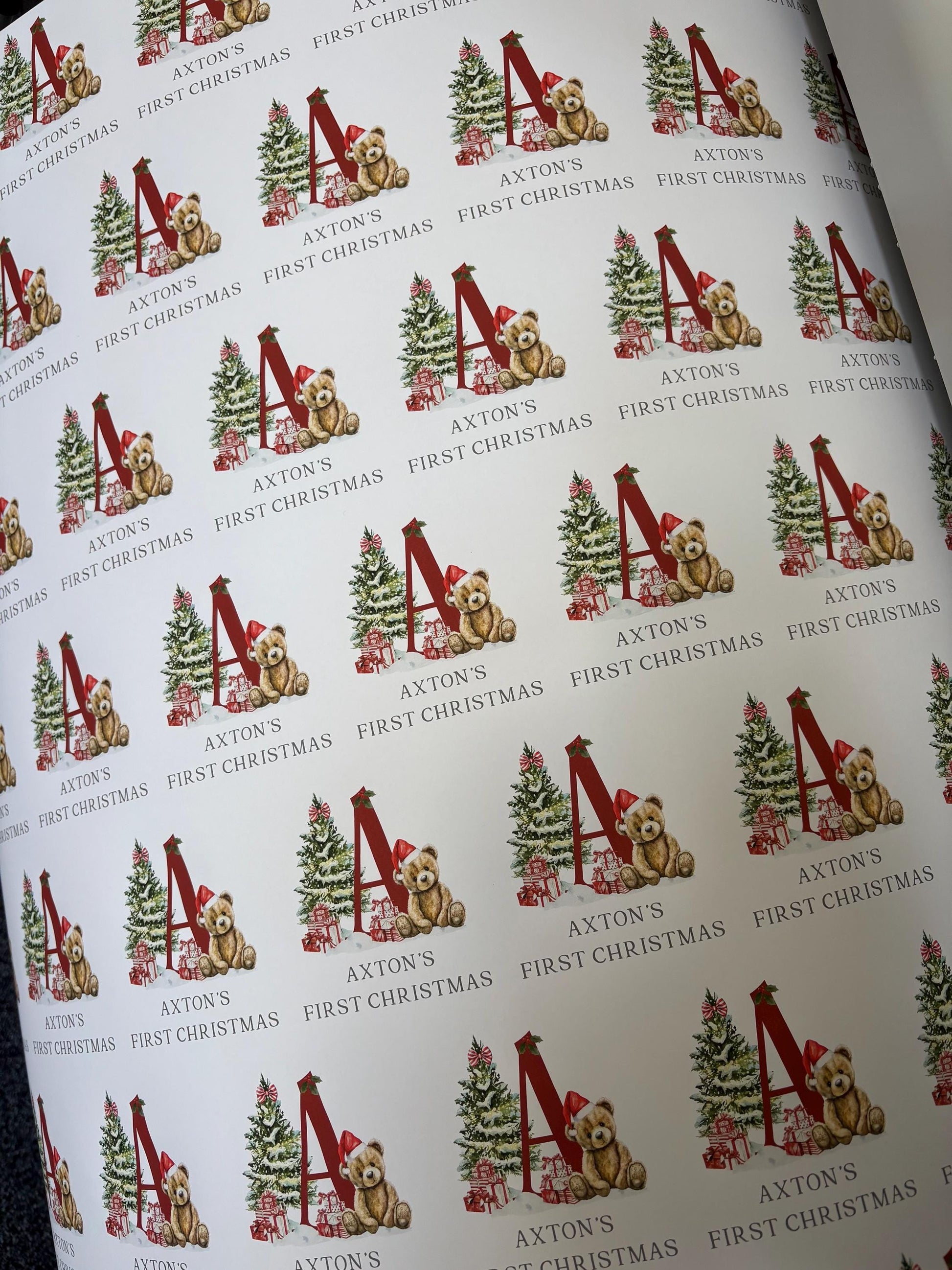 Personalised Christmas Teddy Bear Wrapping Paper l Gift Wrap l Kids Christmas l Custom Gift Paper l First Christmas