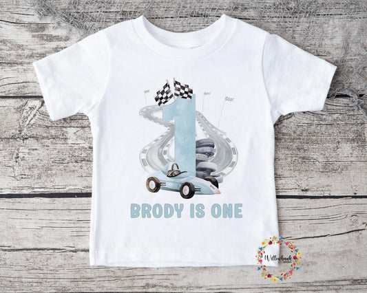 Personalised Happy Birthday Racing Car Tshirt l First Birthday l Kids Birthday
