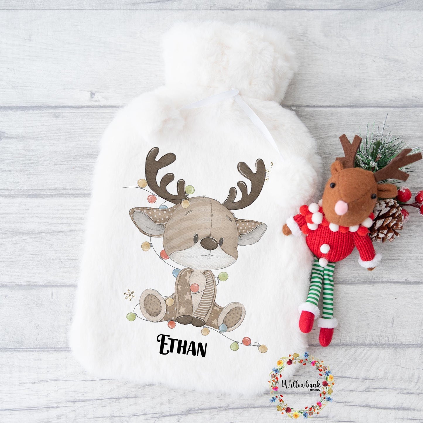 Personalised Reindeer Hot Water Bottle l Santa l Father Christmas l Children's Christmas Gift Idea l Stocking Filler