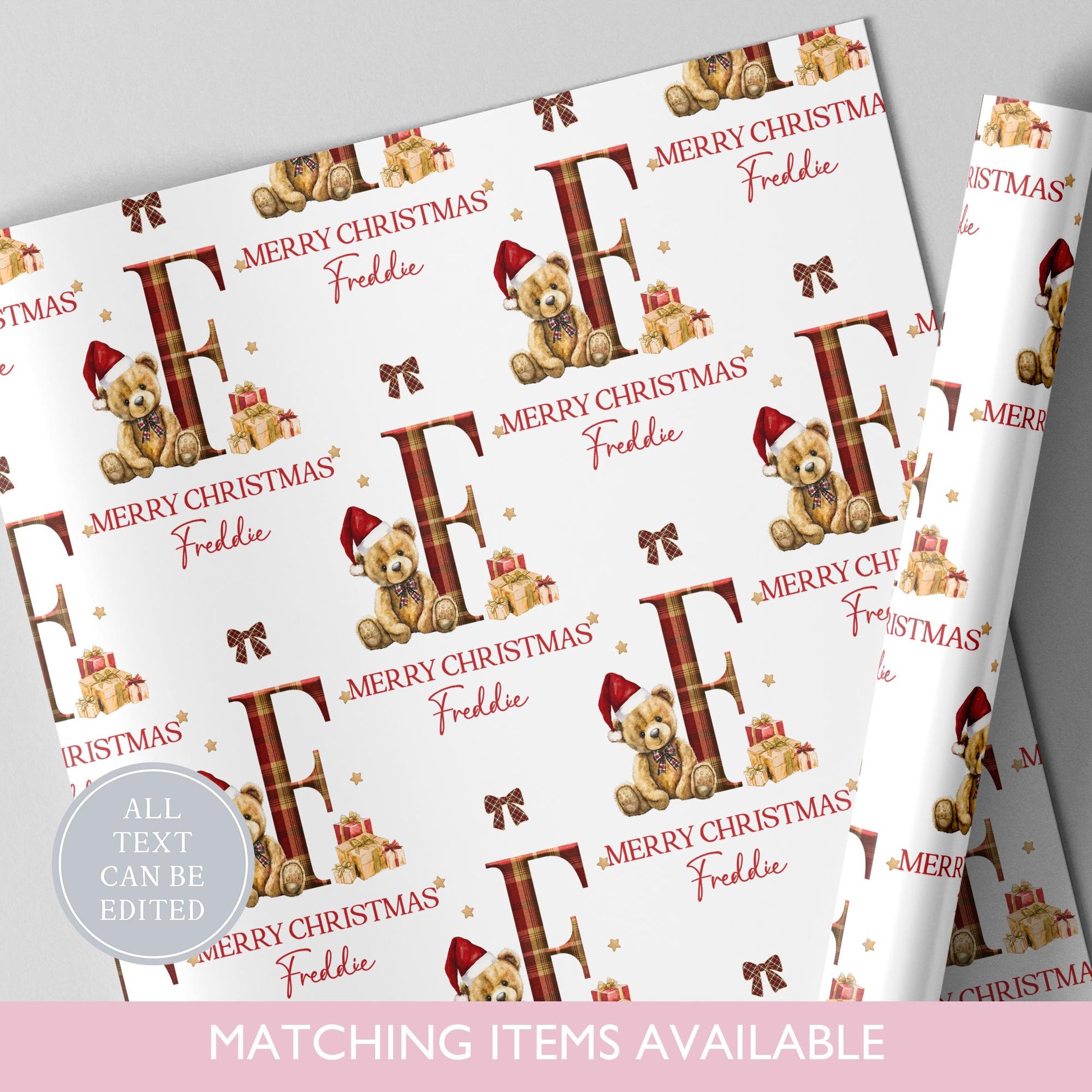 Personalised Christmas Teddy Bear Wrapping Paper l Gift Wrap l Kids Christmas l Custom Gift Paper l First Christmas
