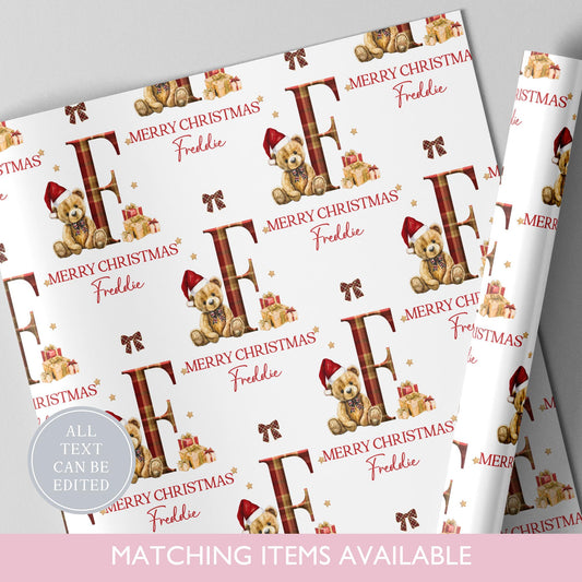 Personalised Christmas Teddy Bear Wrapping Paper l Gift Wrap l Kids Christmas l Custom Gift Paper l First Christmas