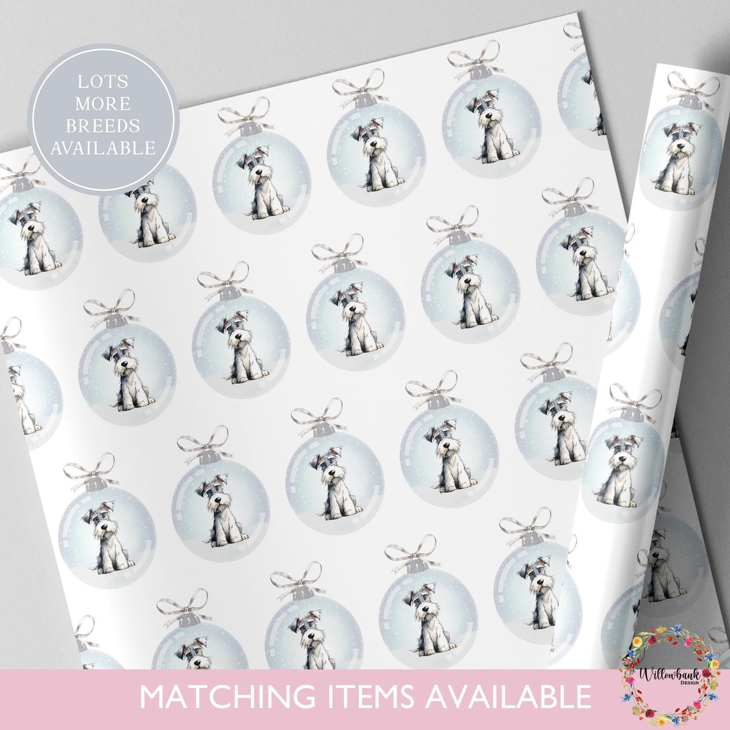 Schnauzer Christmas Bauble Wrapping Paper l Gift Wrap l Dog Xmas Paper l Christmas Pup l Dog Lover l Dog Mama l Fur Baby l Custom