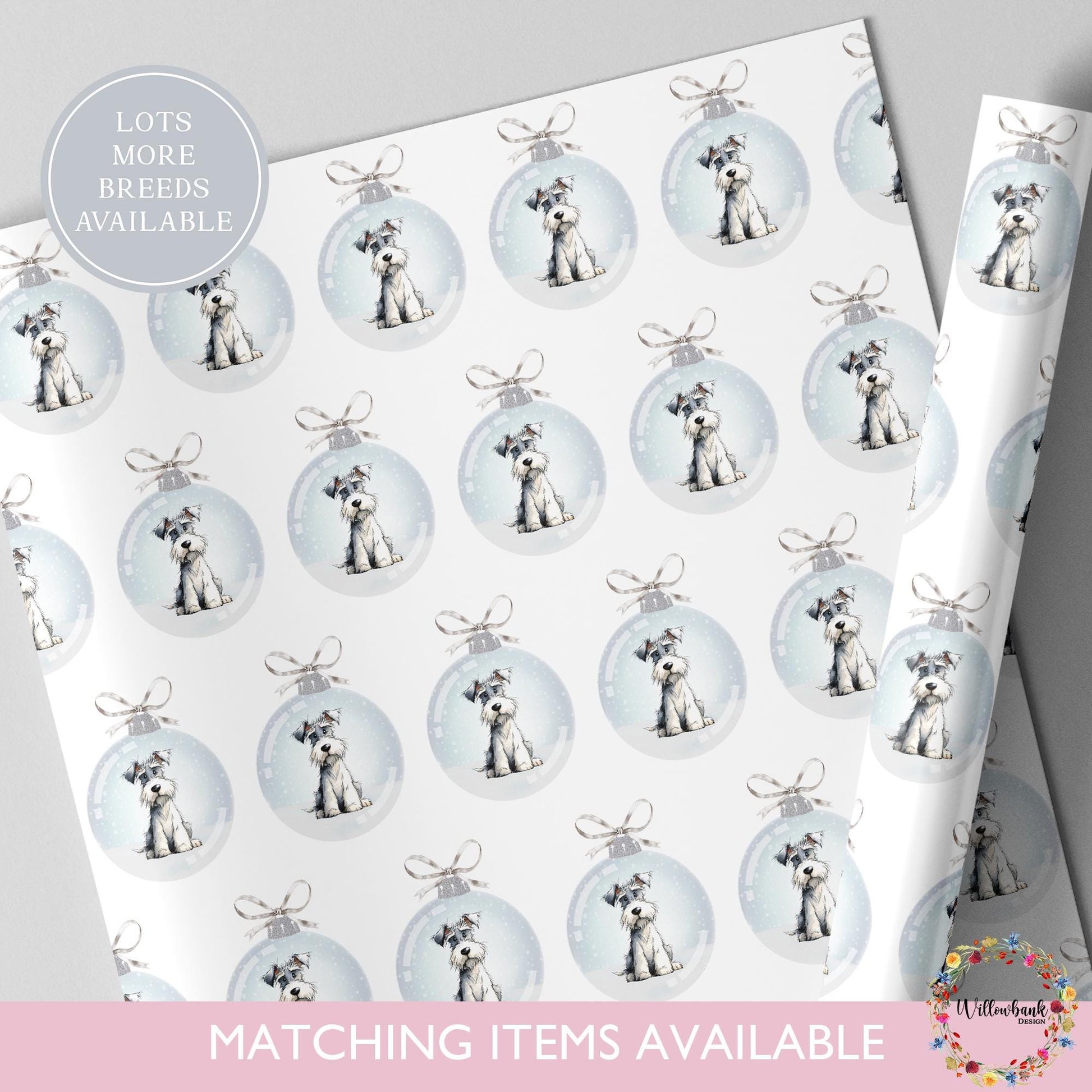 Schnauzer Christmas Bauble Wrapping Paper l Gift Wrap l Dog Xmas Paper l Christmas Pup l Dog Lover l Dog Mama l Fur Baby l Custom