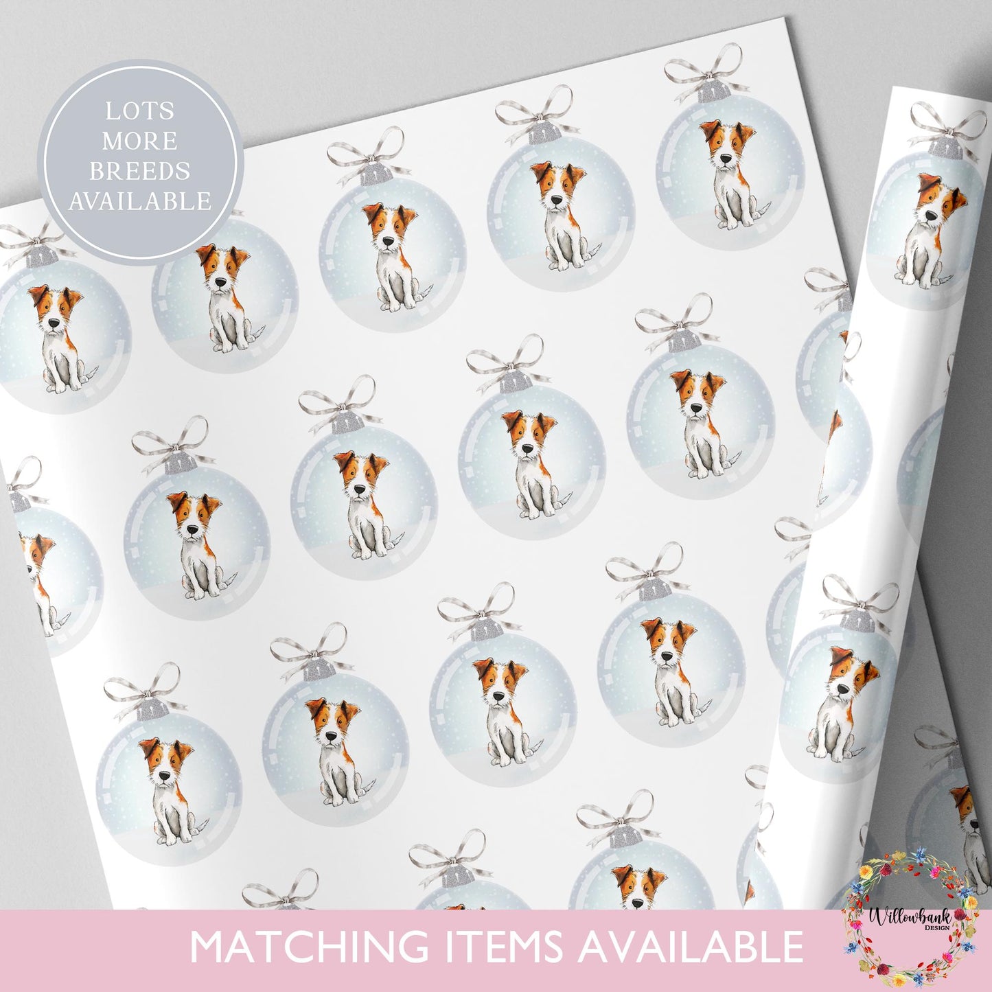 Jack Russell Christmas Bauble Wrapping Paper l Gift Wrap l Dog Xmas Paper l Christmas Pup l Dog Lover l Dog Mama l Fur Baby l Custom