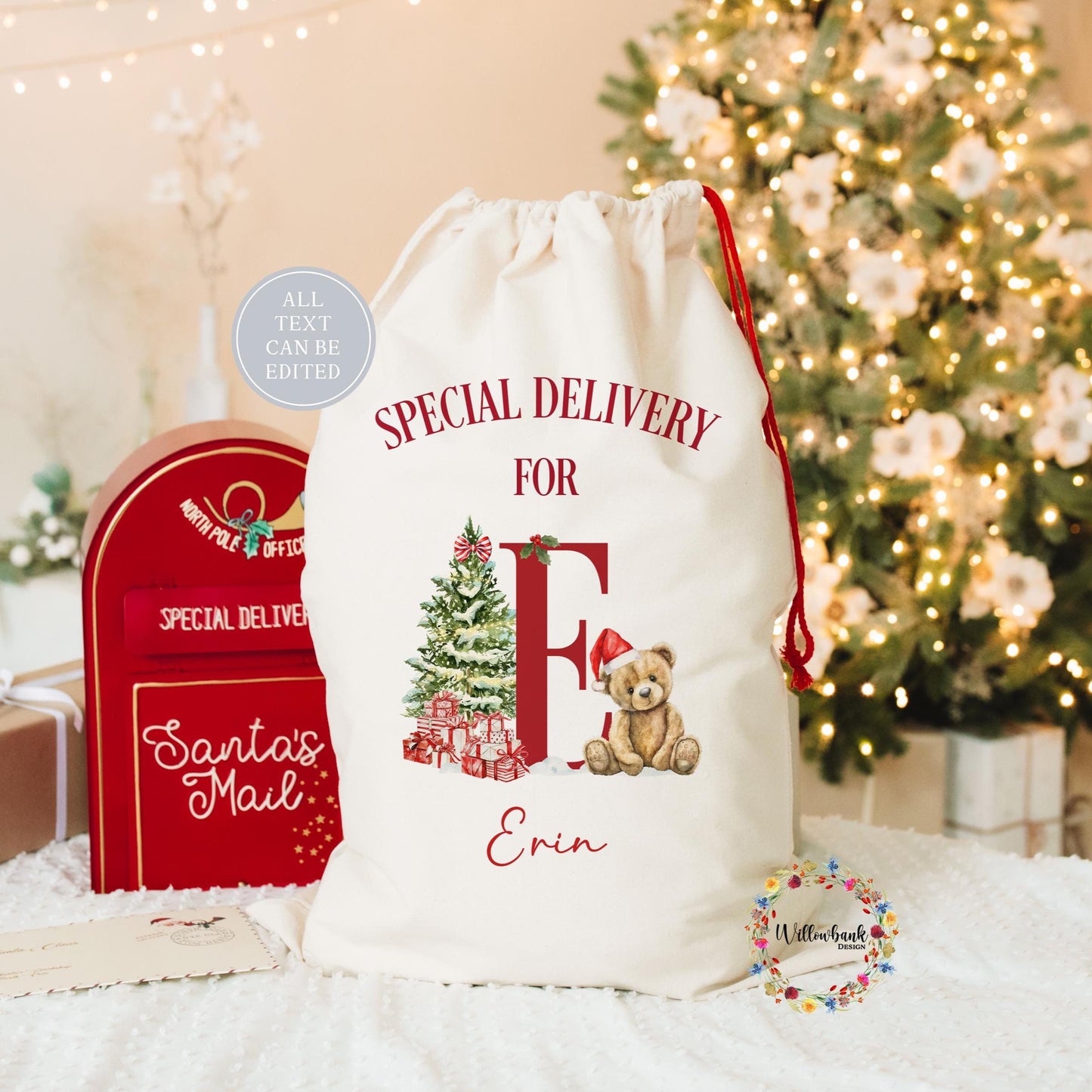 Personalised Teddy Bear Christmas Sack - Personalised Santa Sack - Xmas Eve Box - Xmas Bags - Santa Sack