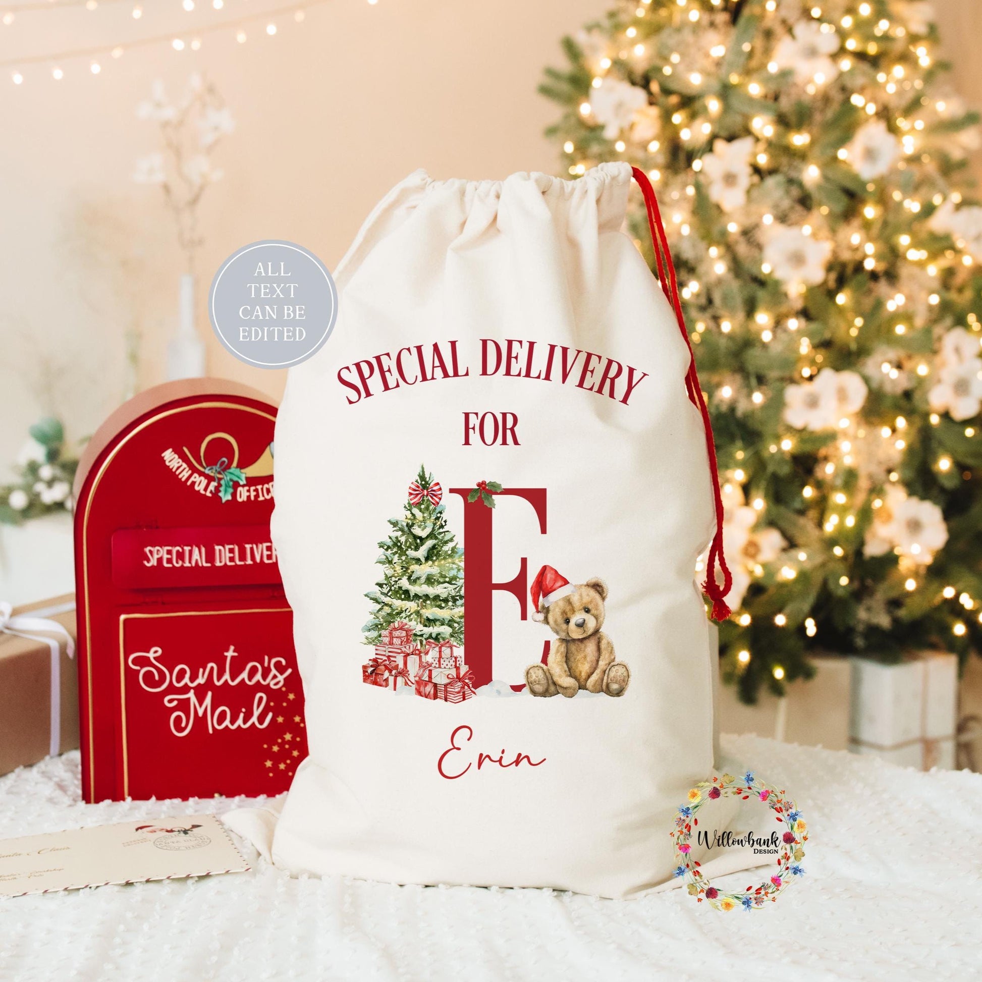 Personalised Teddy Bear Christmas Sack - Personalised Santa Sack - Xmas Eve Box - Xmas Bags - Santa Sack