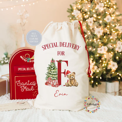 Personalised Teddy Bear Christmas Sack - Personalised Santa Sack - Xmas Eve Box - Xmas Bags - Santa Sack
