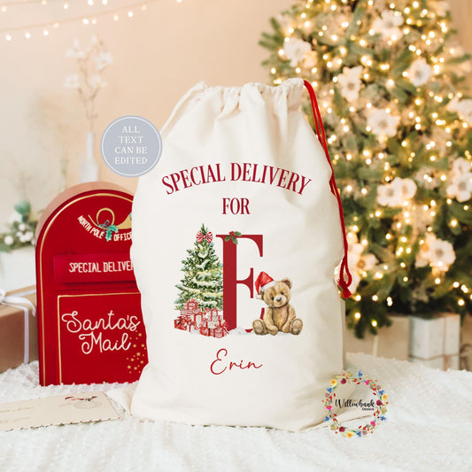 Personalised Teddy Bear Christmas Sack - Personalised Santa Sack - Xmas Eve Box - Xmas Bags - Santa Sack