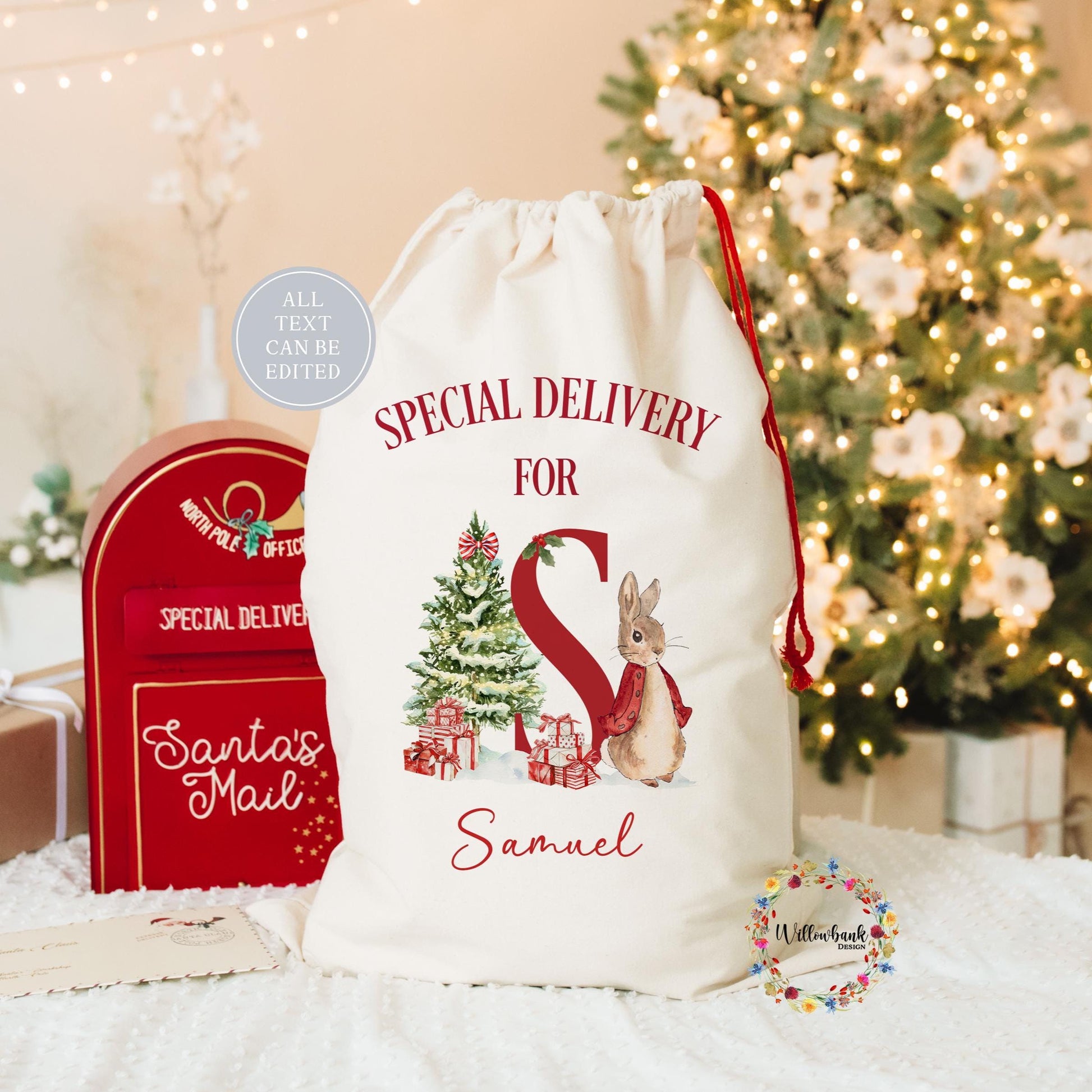 Personalised Rabbit Christmas Sack - Personalised Santa Sack - Xmas Eve Box - Xmas Bags - Santa Sack