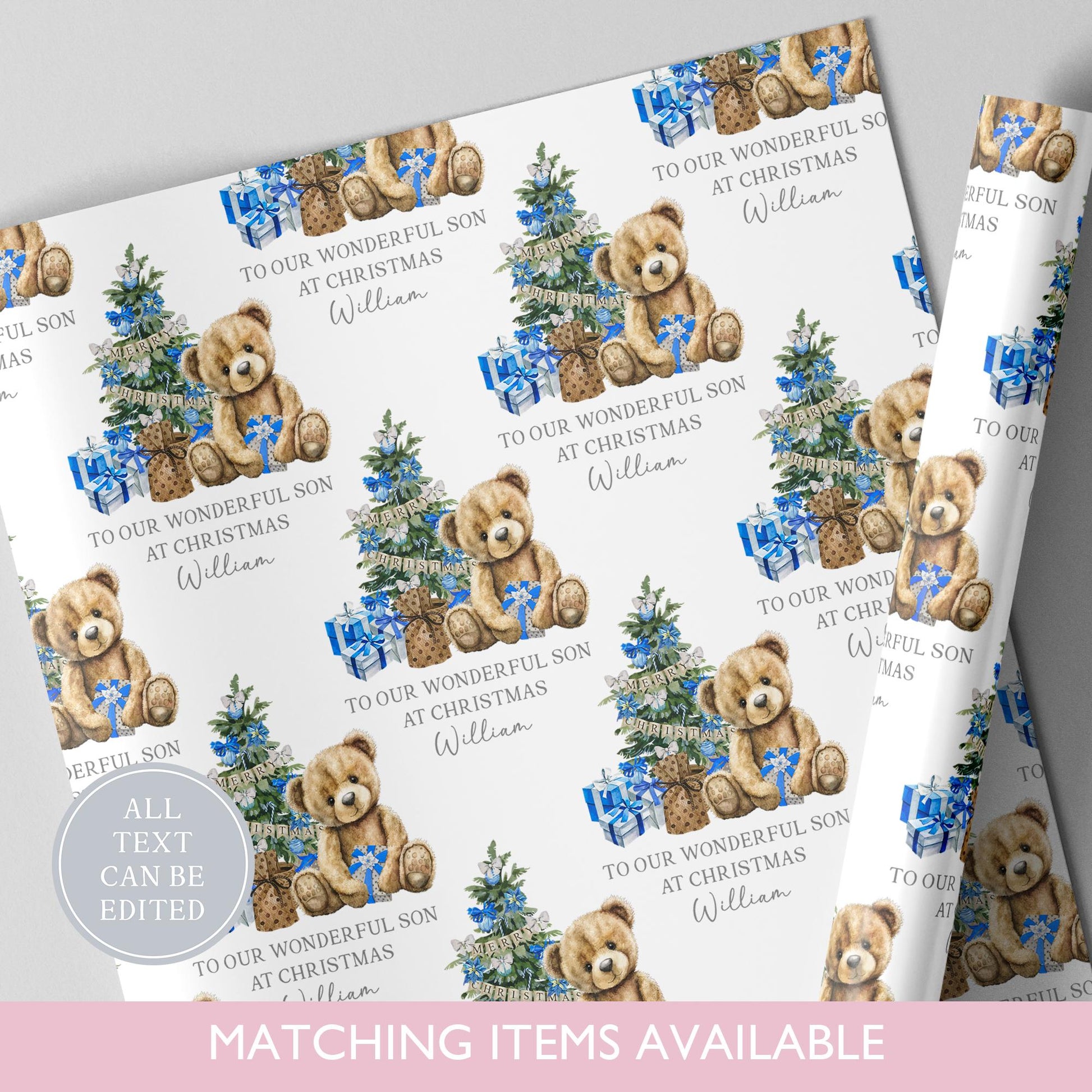 Personalised Christmas Teddy Bear Wrapping Paper l Gift Wrap l Kids Christmas l Custom Gift Paper l First Christmas