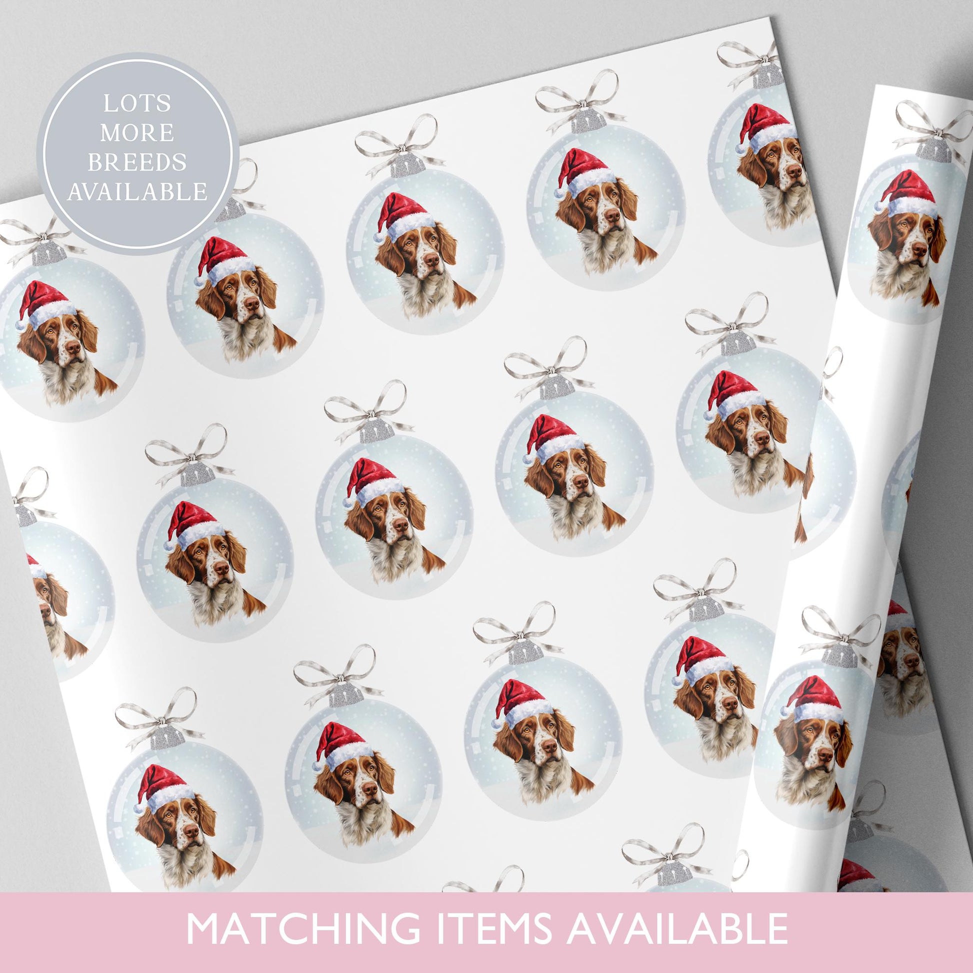Brittany Spaniel Christmas Bauble Wrapping Paper l Gift Wrap l Dog Xmas Paper l Christmas Pup l Dog Lover l Custom