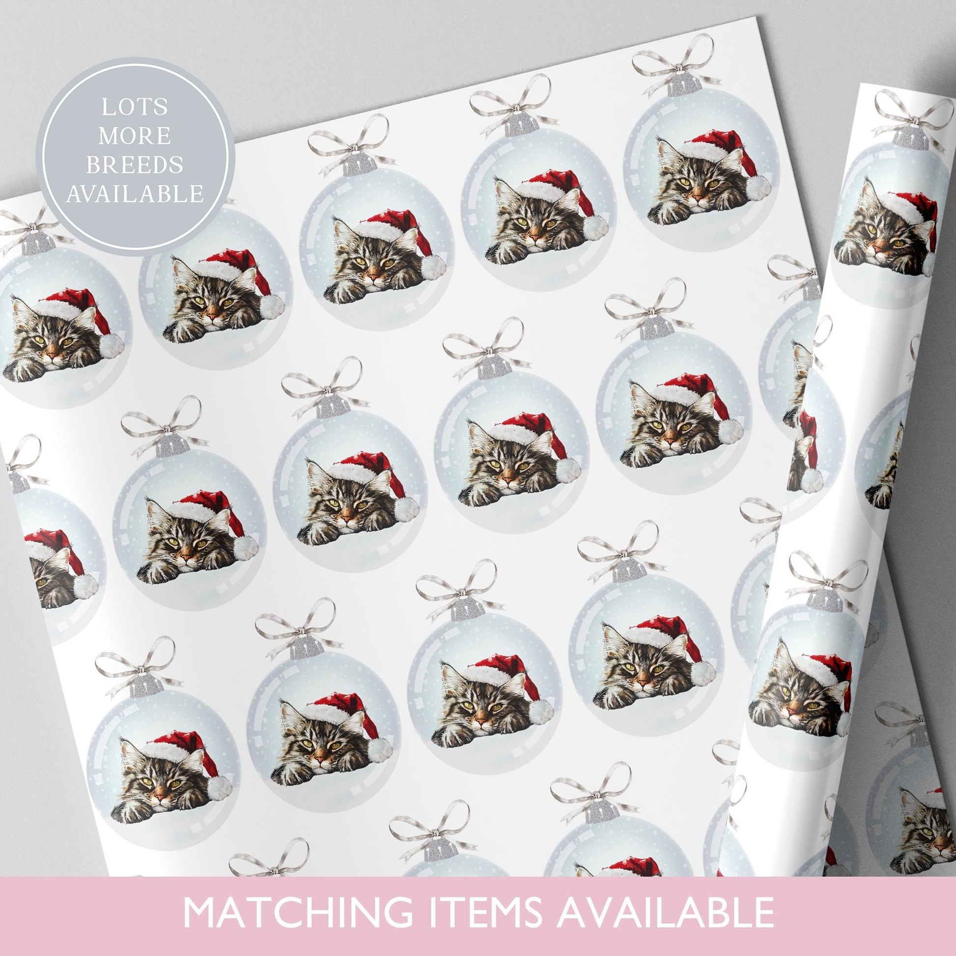 Maine Coone Cat Christmas Bauble Wrapping Paper l Gift Wrap l Cat Xmas Paper l Christmas Mog l Xmas Kitten l Custom