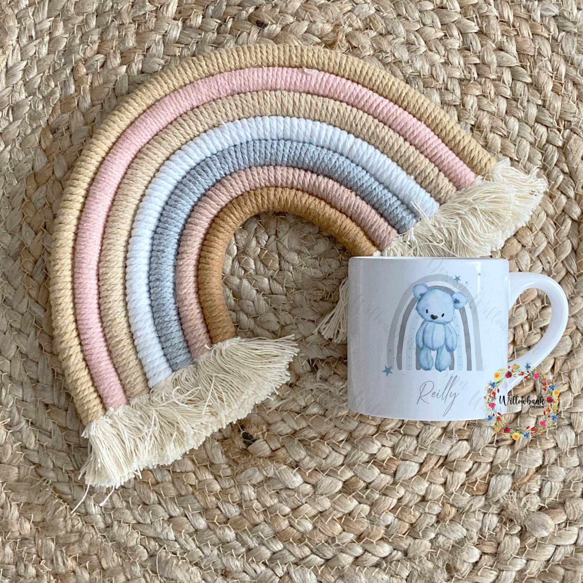 Blue Bear Rainbow Personalised Kids 6oz Mug l Gift For Child l Christening Gift l New Baby