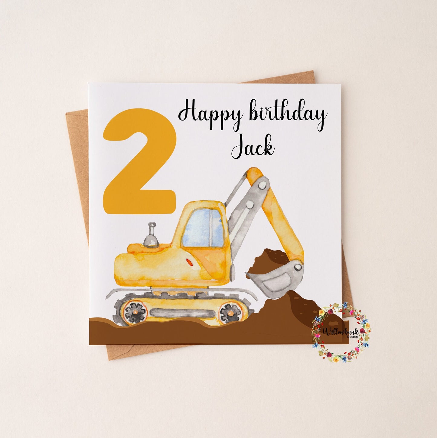 Personalised Happy 1st Birthday Card l Digger l Excavator l Construction Vehicles l First Birthday