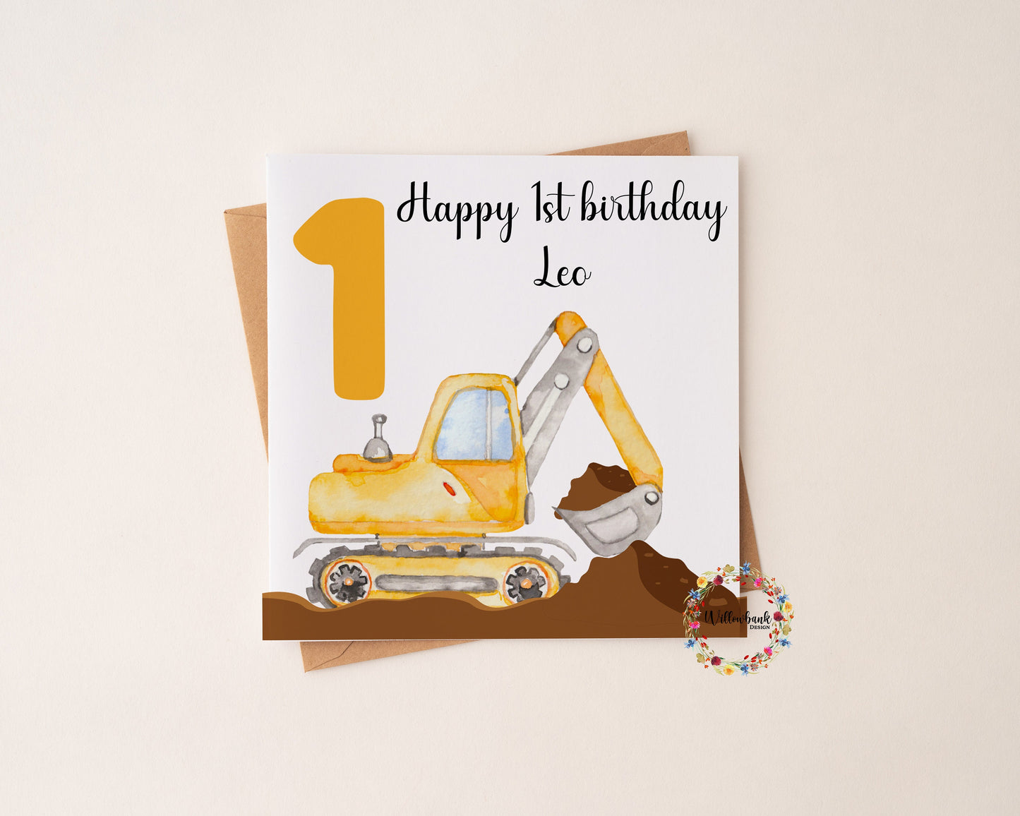 Personalised Happy Birthday Card l Digger l Excavator l Construction Vehicles l Second Birthday l Two Today