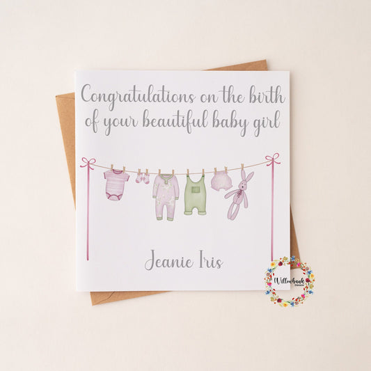 New Baby Card l Congratulations On The Birth Of Your Child l Personalised l Congrats Greeting Card l Baby Girl l Baby Boy l Baby Clothes