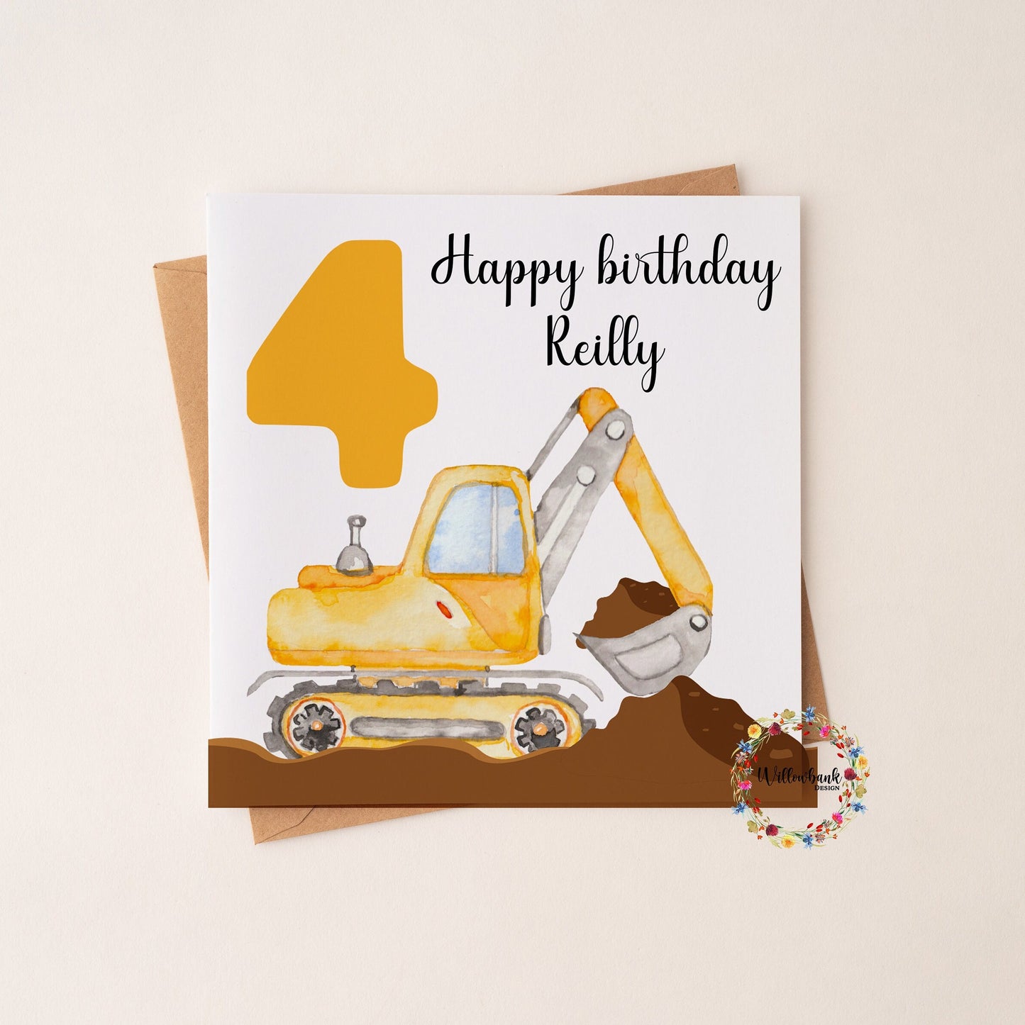 Personalised Happy Birthday Card l Digger l Excavator l Construction Vehicles l Second Birthday l Two Today