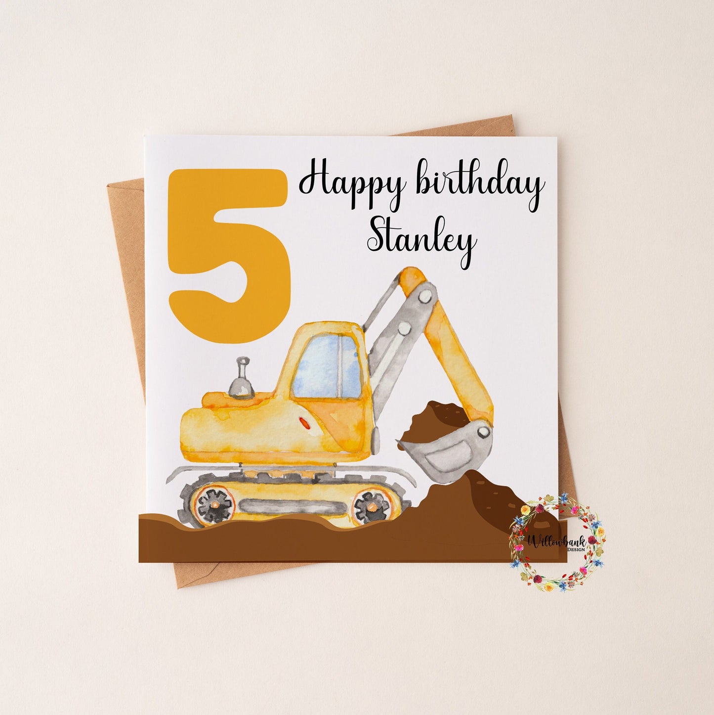 Personalised Happy Birthday Card l Digger l Excavator l Construction Vehicles l Second Birthday l Two Today