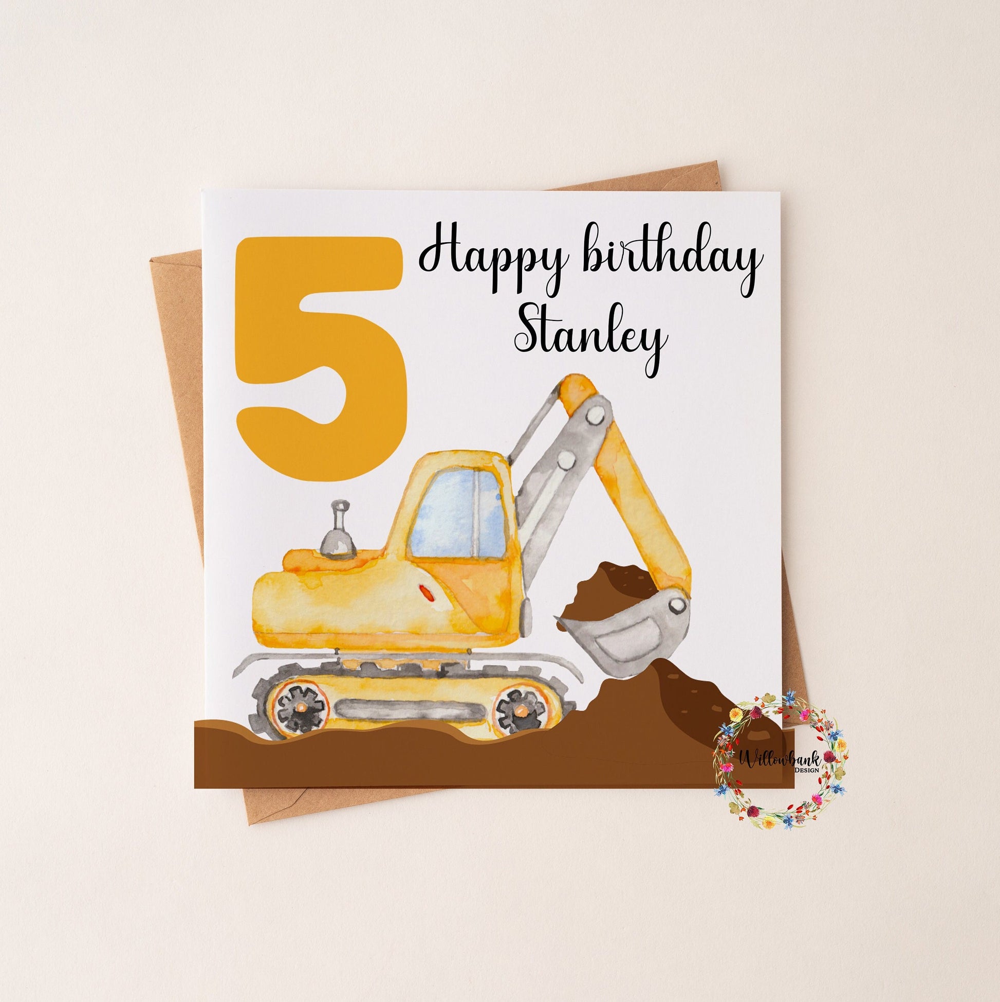 Personalised Happy Birthday Card l Digger l Excavator l Construction Vehicles l Second Birthday l Two Today