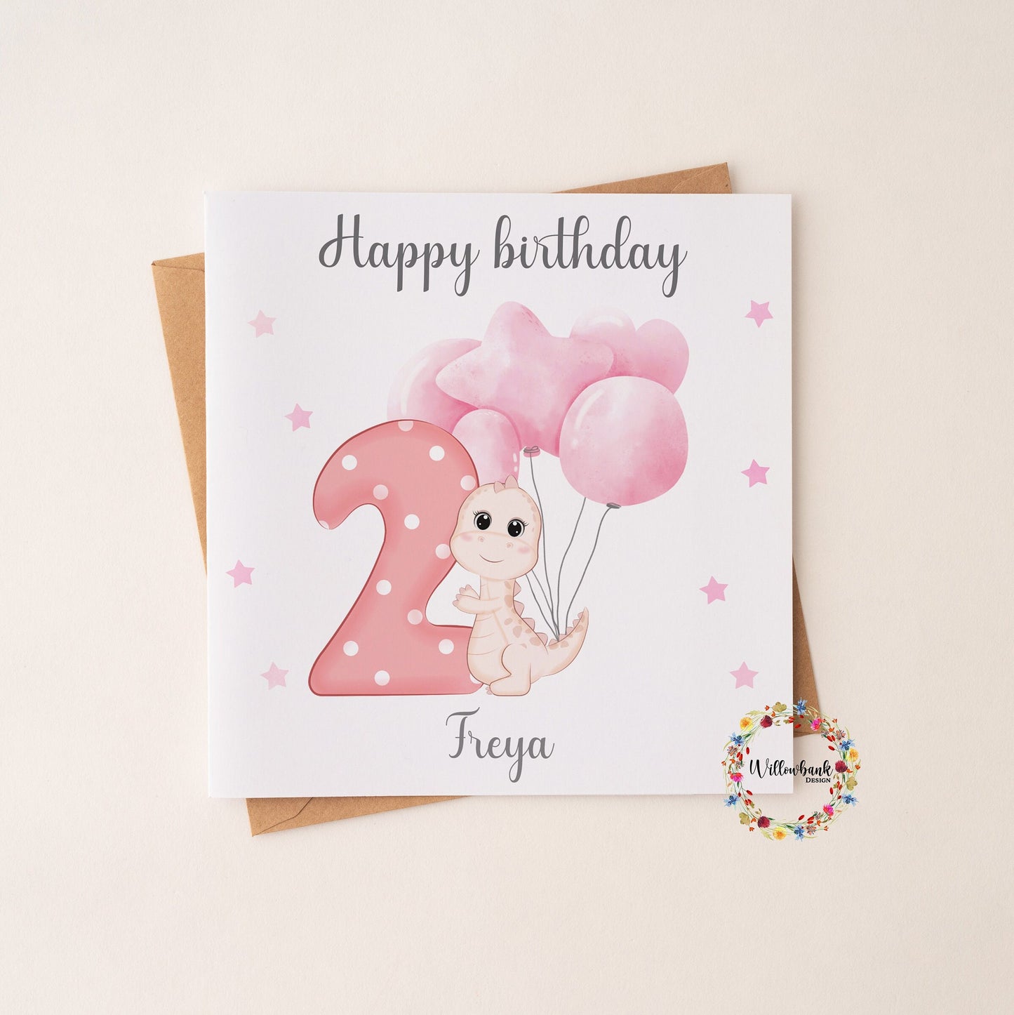 Personalised Happy Birthday Card l Ages 1-5 l Pink Dinosaur Birthday Card