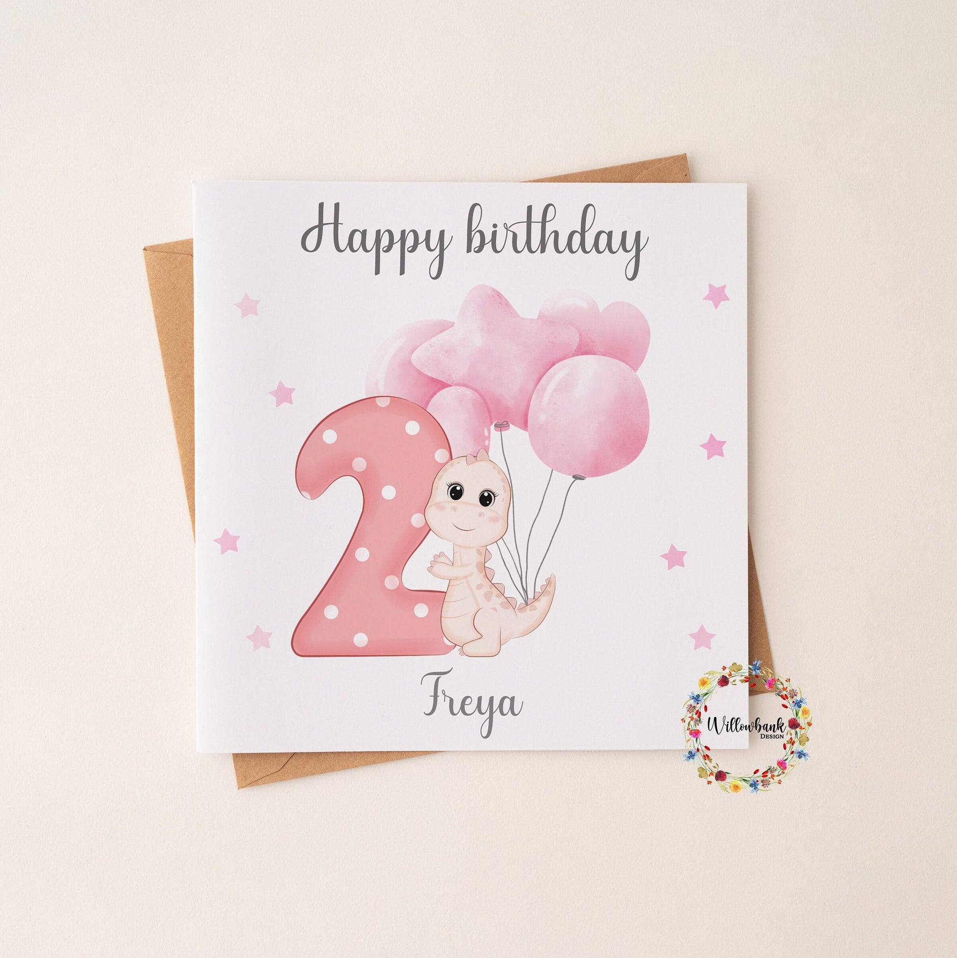 Personalised Happy Birthday Card l Ages 1-5 l Pink Dinosaur Birthday Card