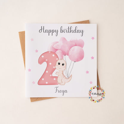 Personalised Happy Birthday Card l Ages 1-5 l Pink Dinosaur Birthday Card