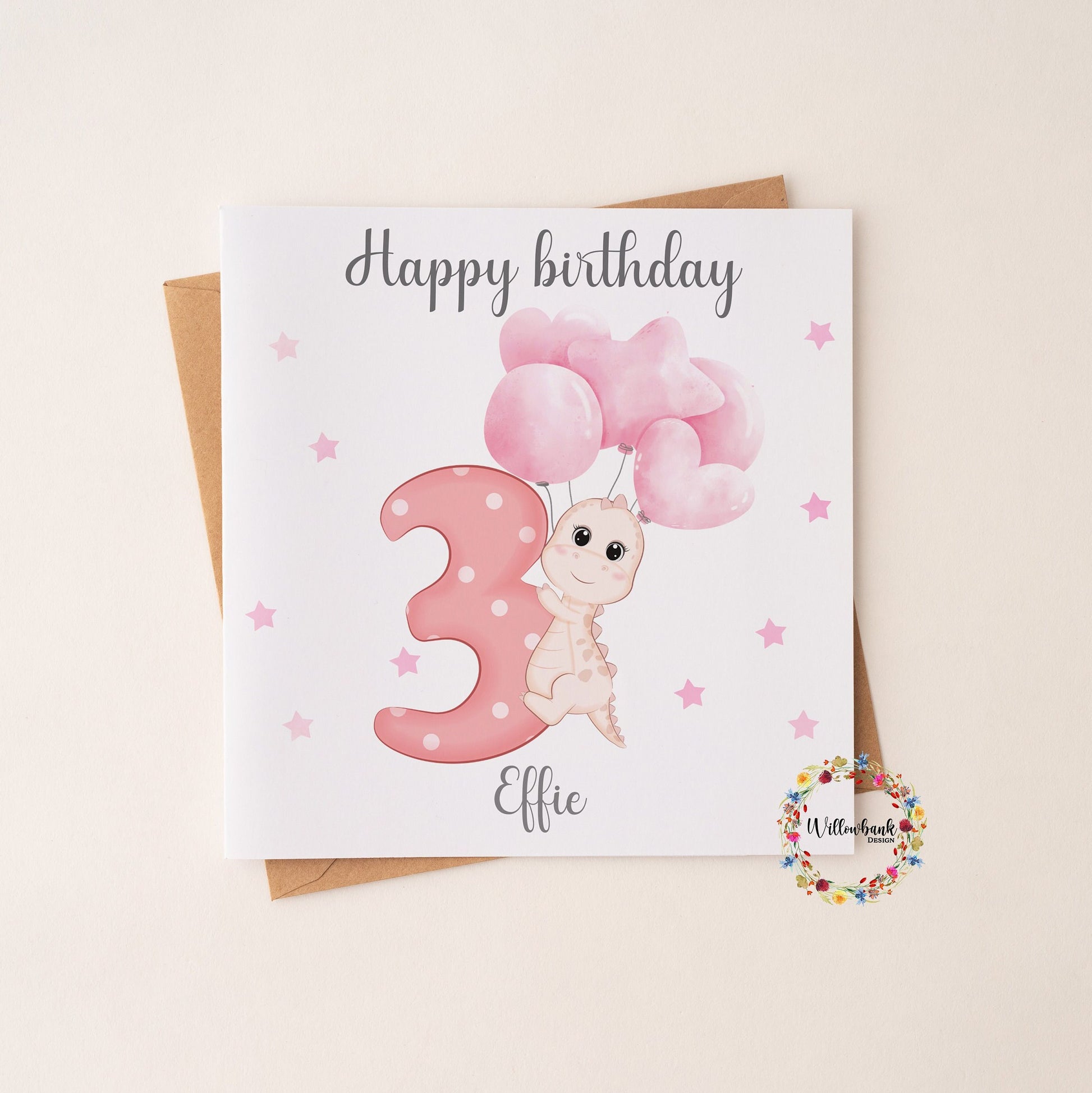 Personalised Happy Birthday Card l Ages 1-5 l Pink Dinosaur Birthday Card