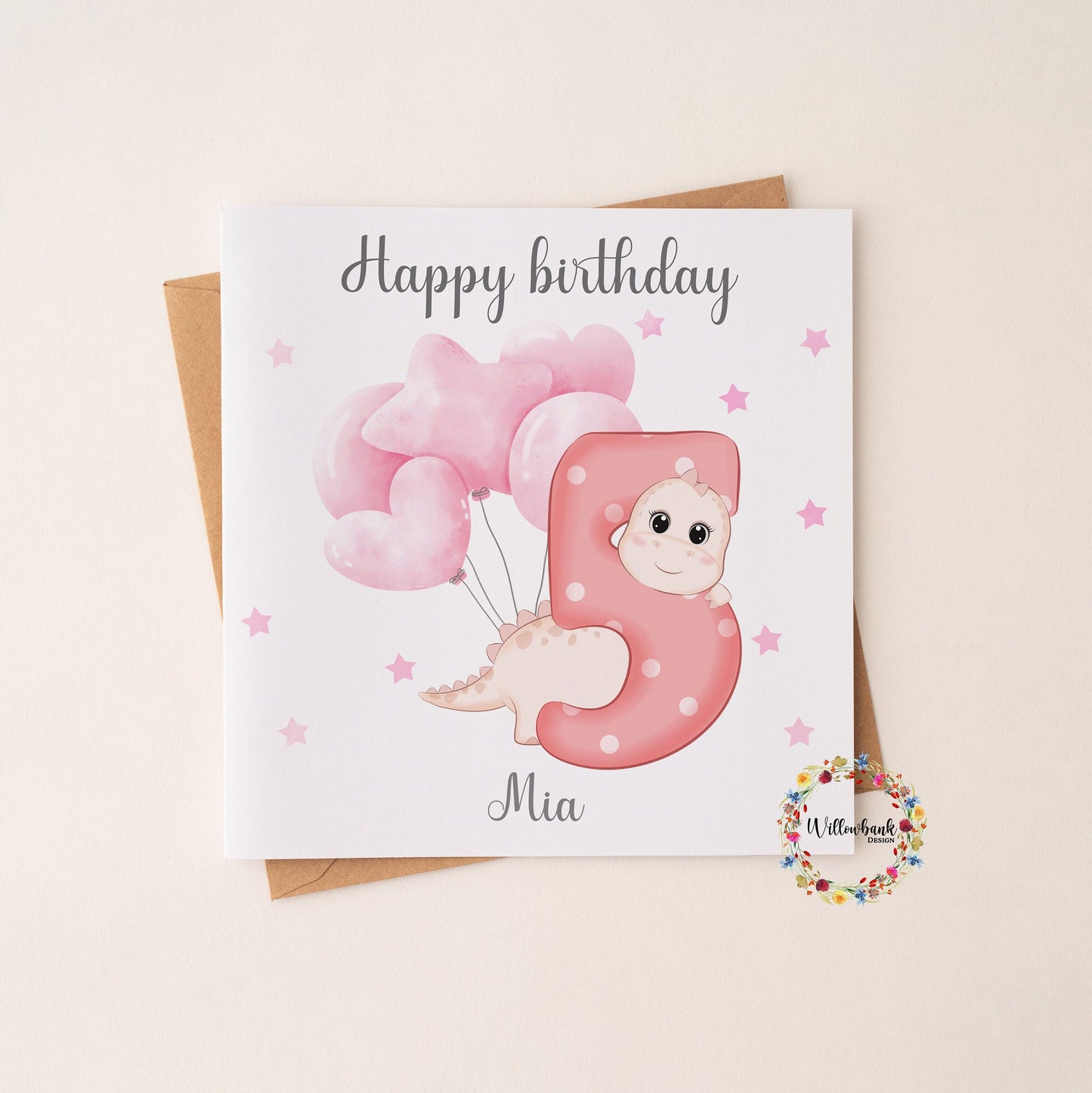 Personalised Happy Birthday Card l Ages 1-5 l Pink Dinosaur Birthday Card