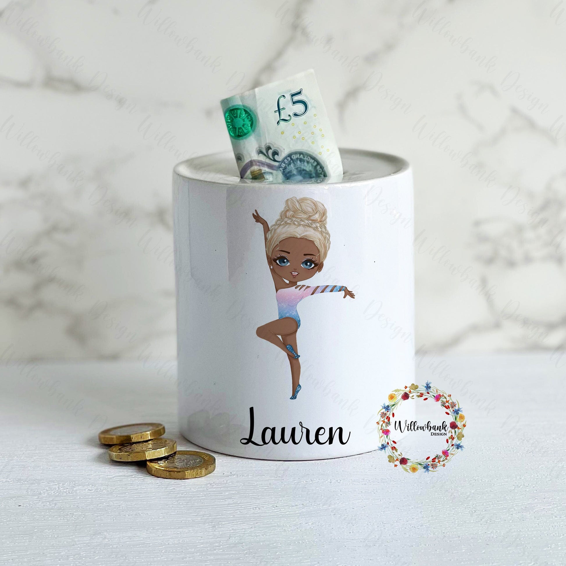 Personalised Gymnastics Money Box l Savings Jar l Gymnast Gift l Children's Savings Jar l Piggy Bank l Pocket Money