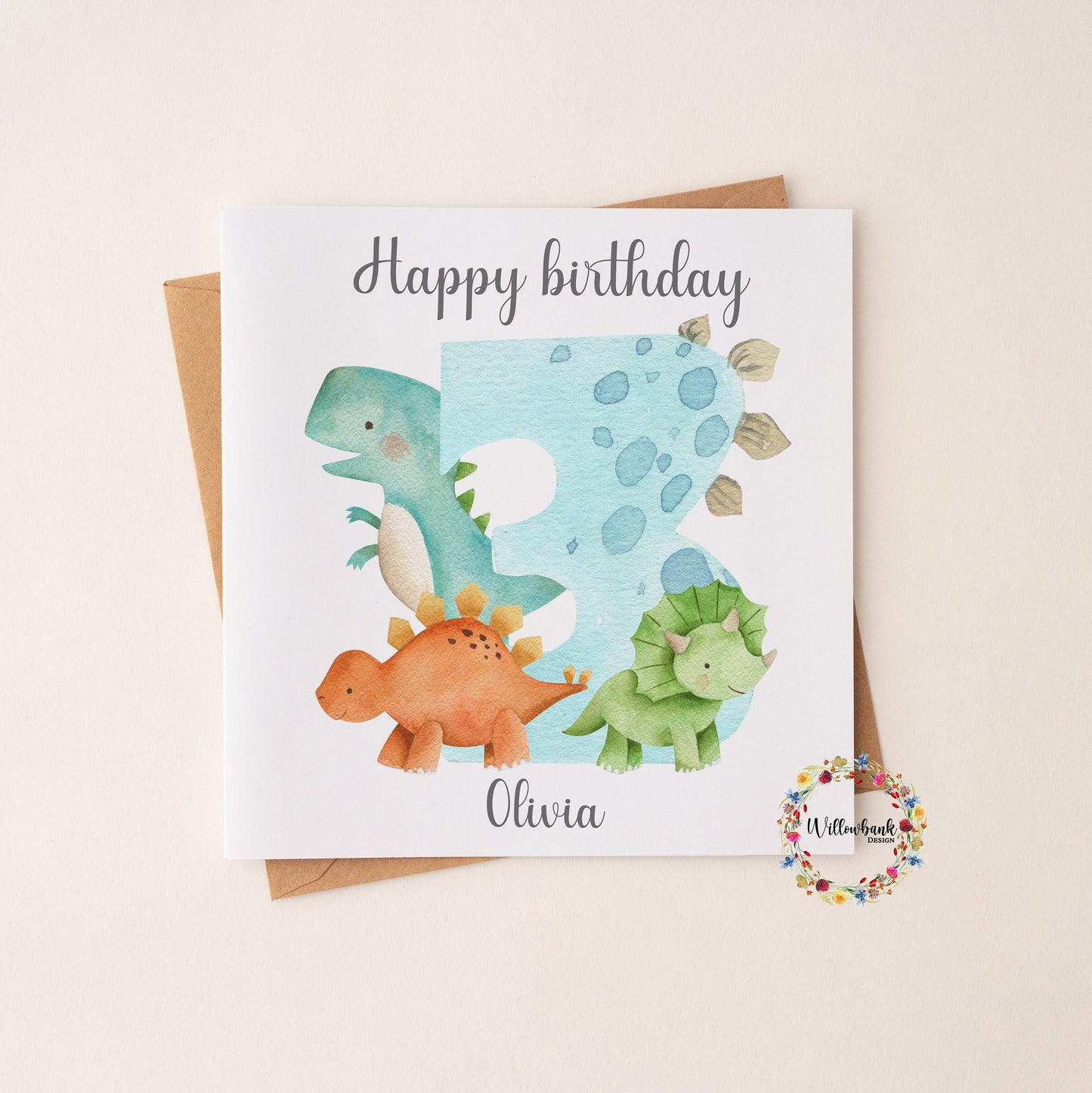 Personalised Happy Birthday Card l Ages 1-5 l Dinosaur Birthday Card